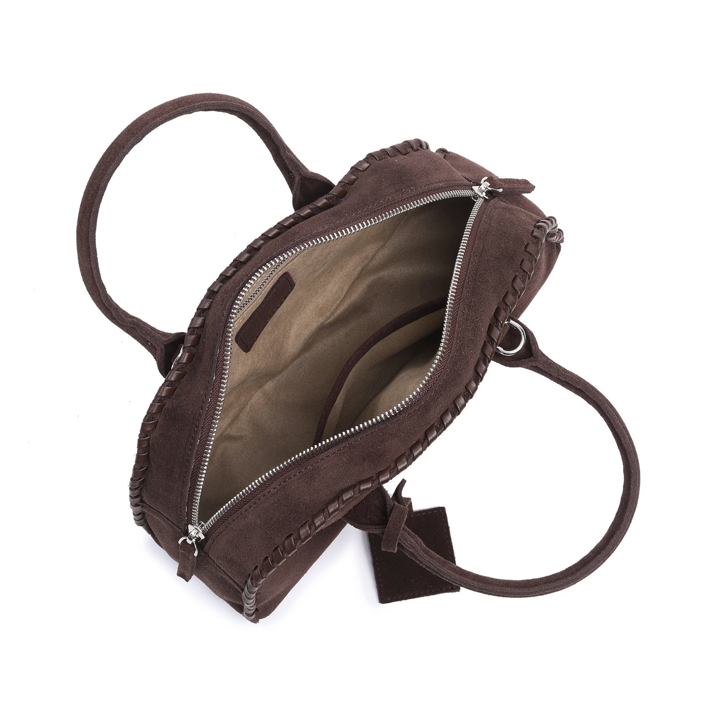 Whipstitch Suede Top-Handle Satchel with Crossbody Strap