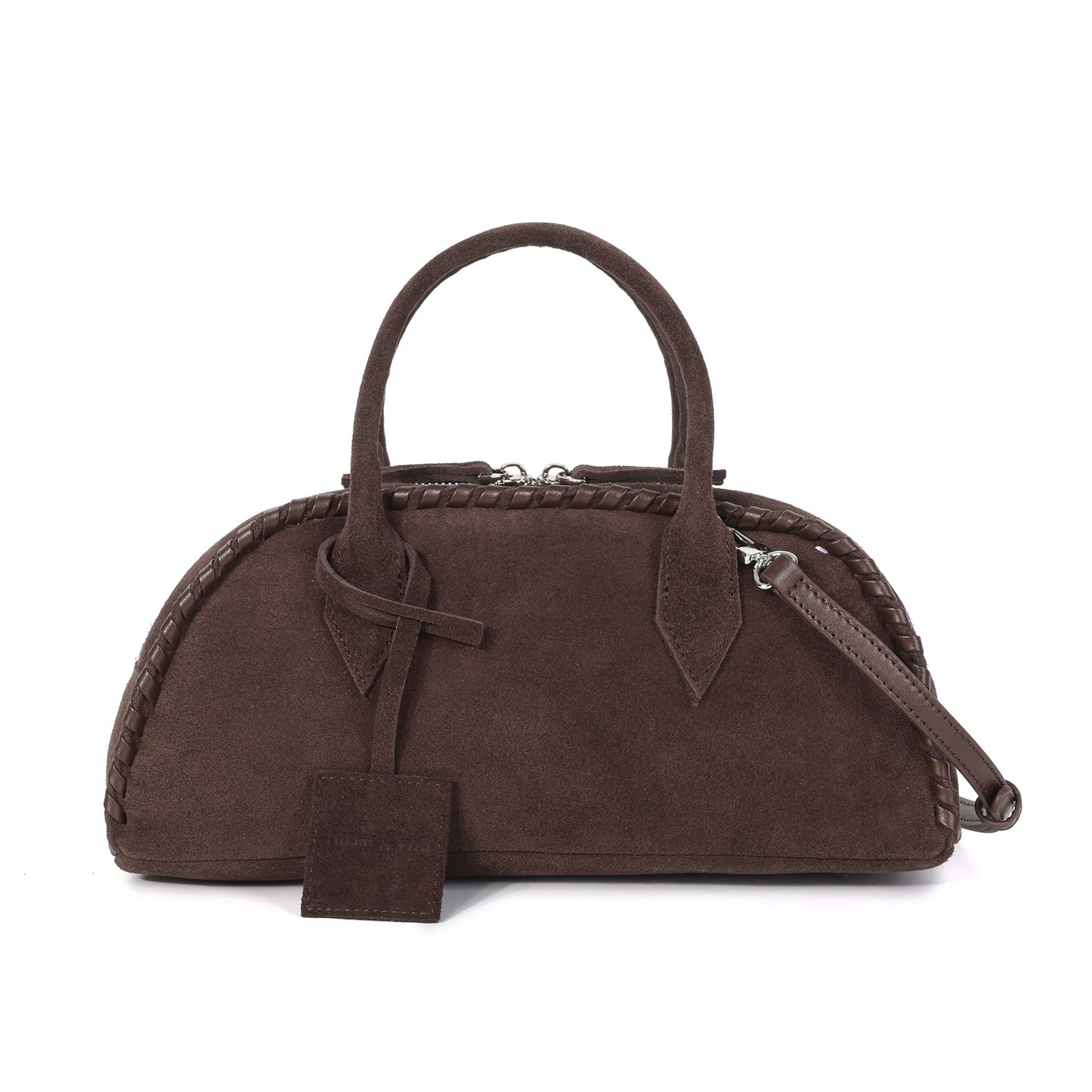Whipstitch Suede Top-Handle Satchel with Crossbody Strap