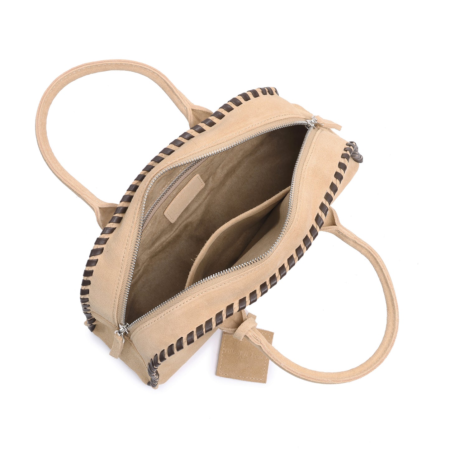 Whipstitch Suede Top-Handle Satchel with Crossbody Strap