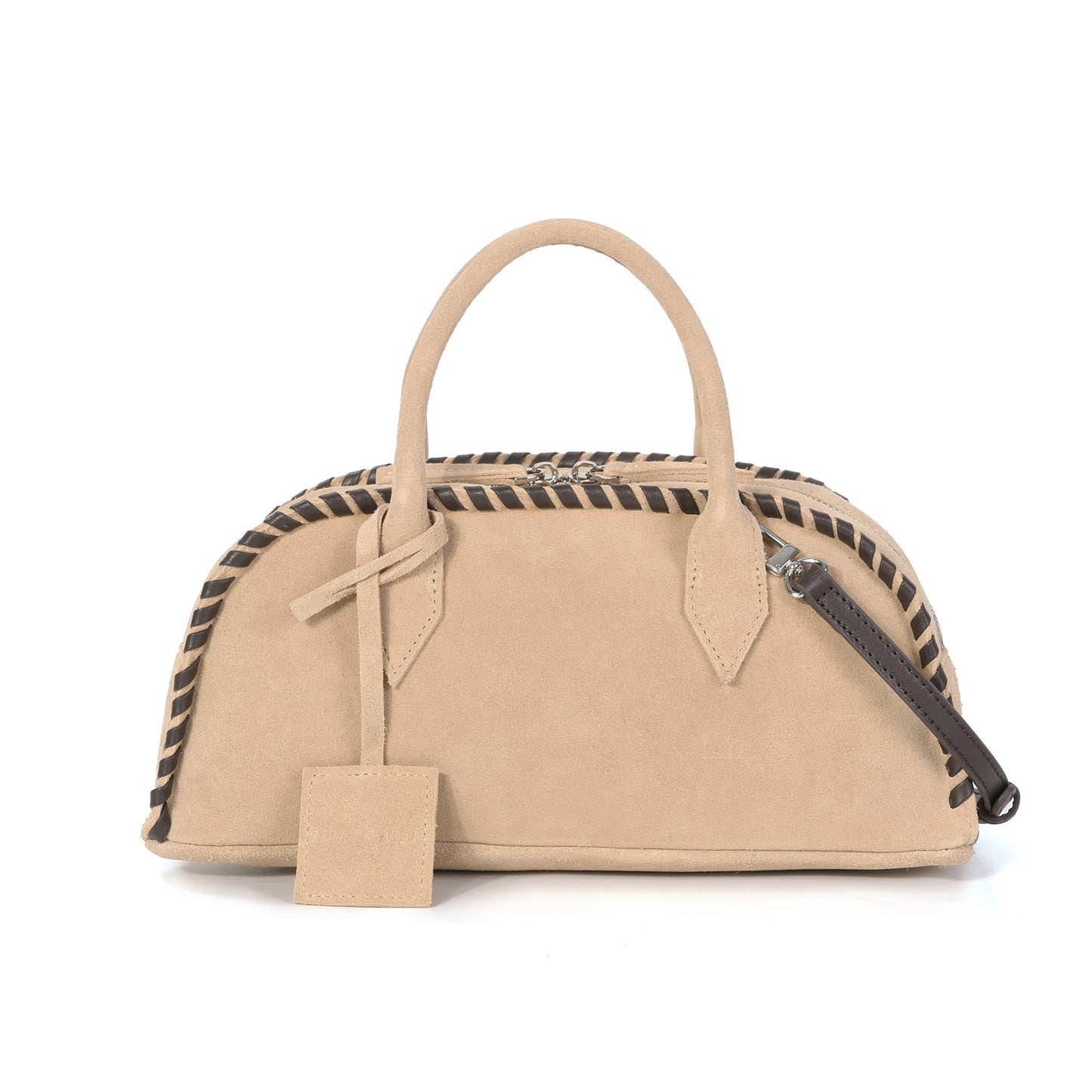 Whipstitch Suede Top-Handle Satchel with Crossbody Strap