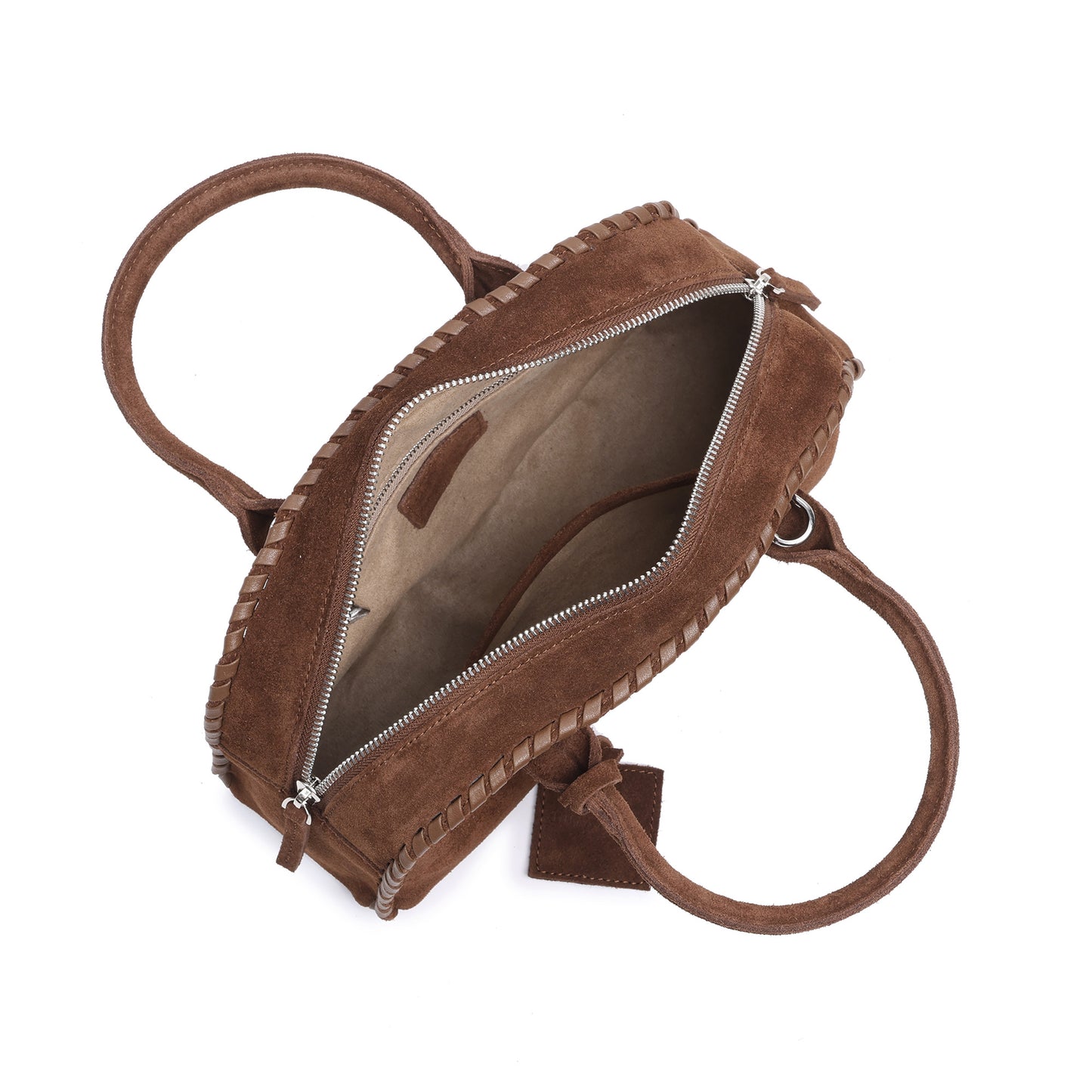 Whipstitch Suede Top-Handle Satchel with Crossbody Strap