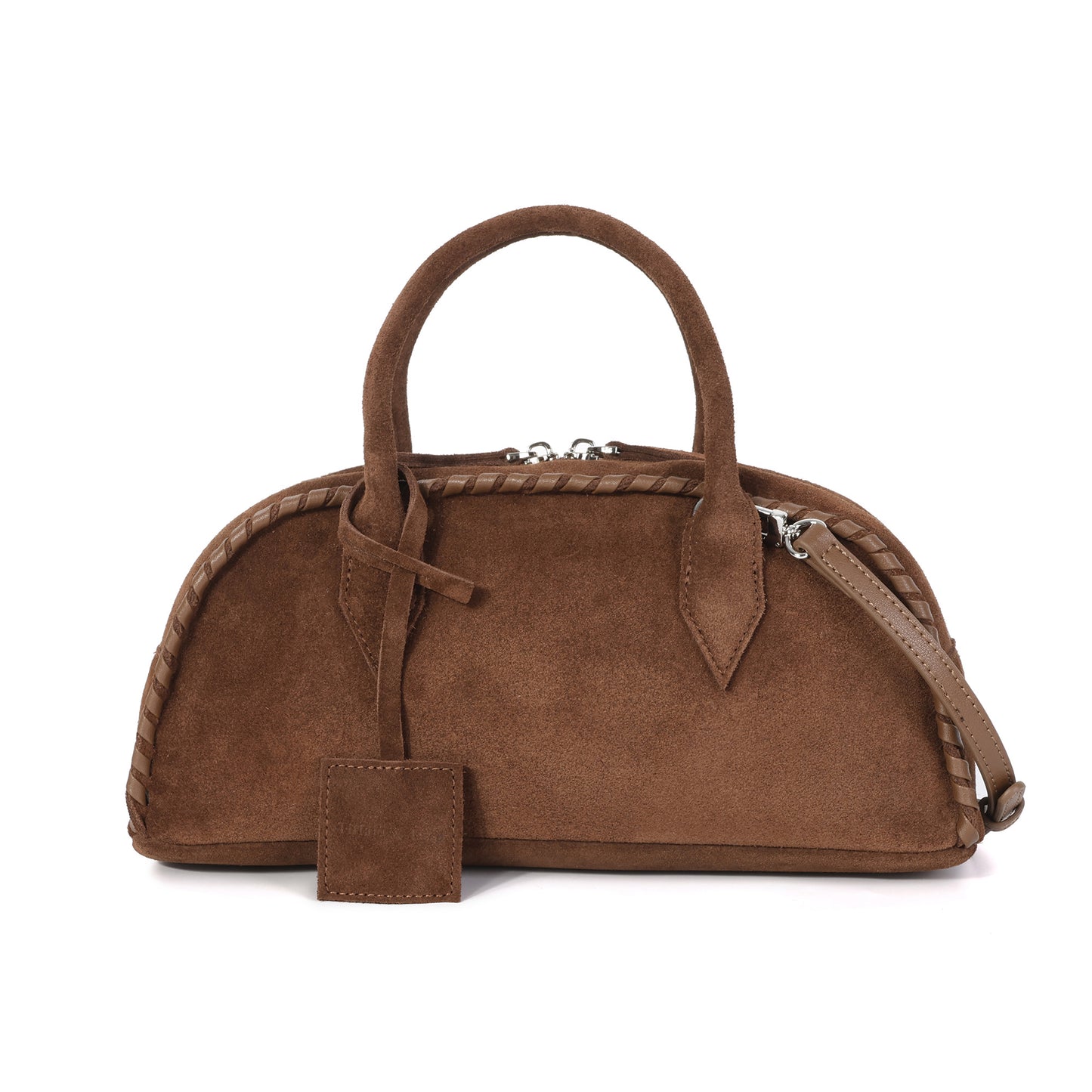 Whipstitch Suede Top-Handle Satchel with Crossbody Strap