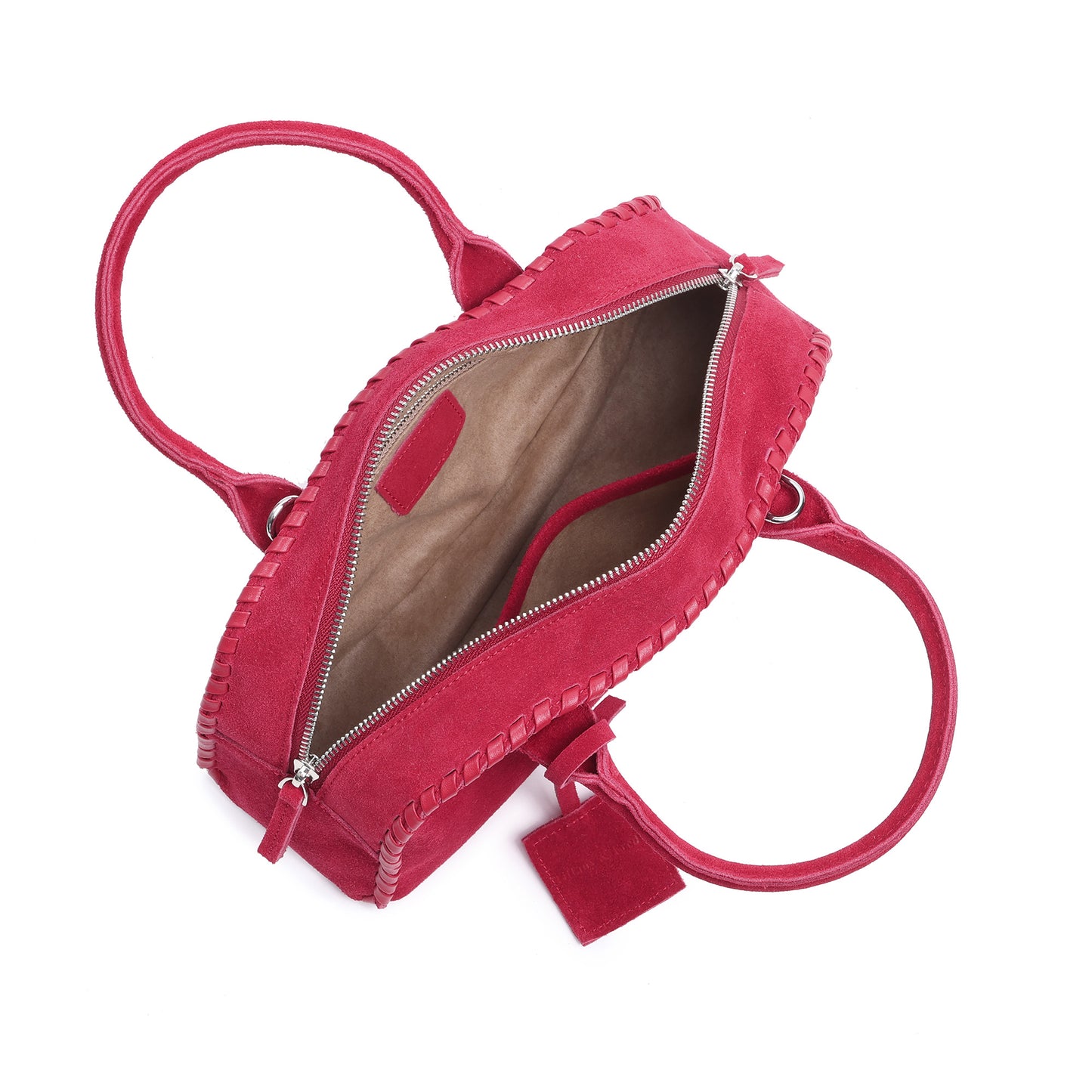 Whipstitch Suede Top-Handle Satchel with Crossbody Strap