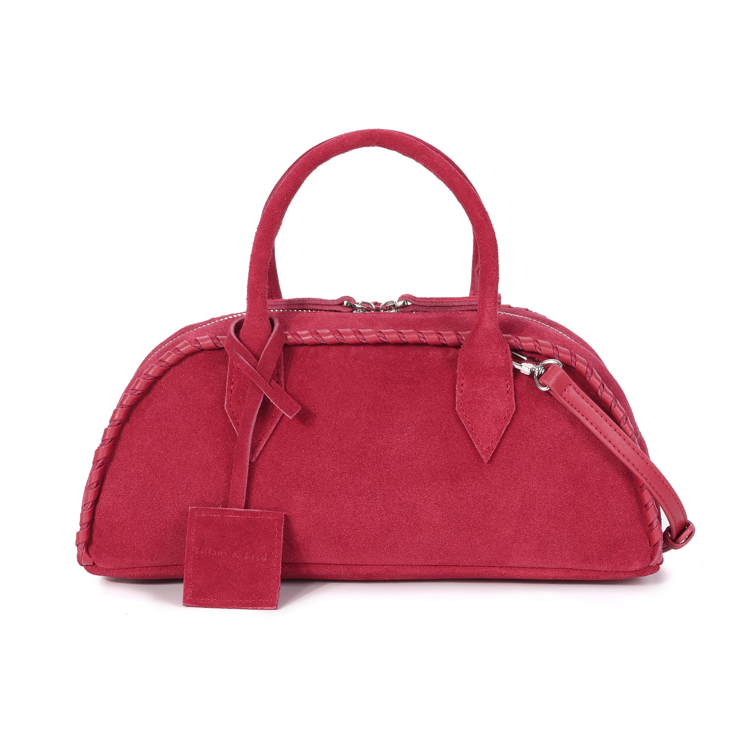 Whipstitch Suede Top-Handle Satchel with Crossbody Strap