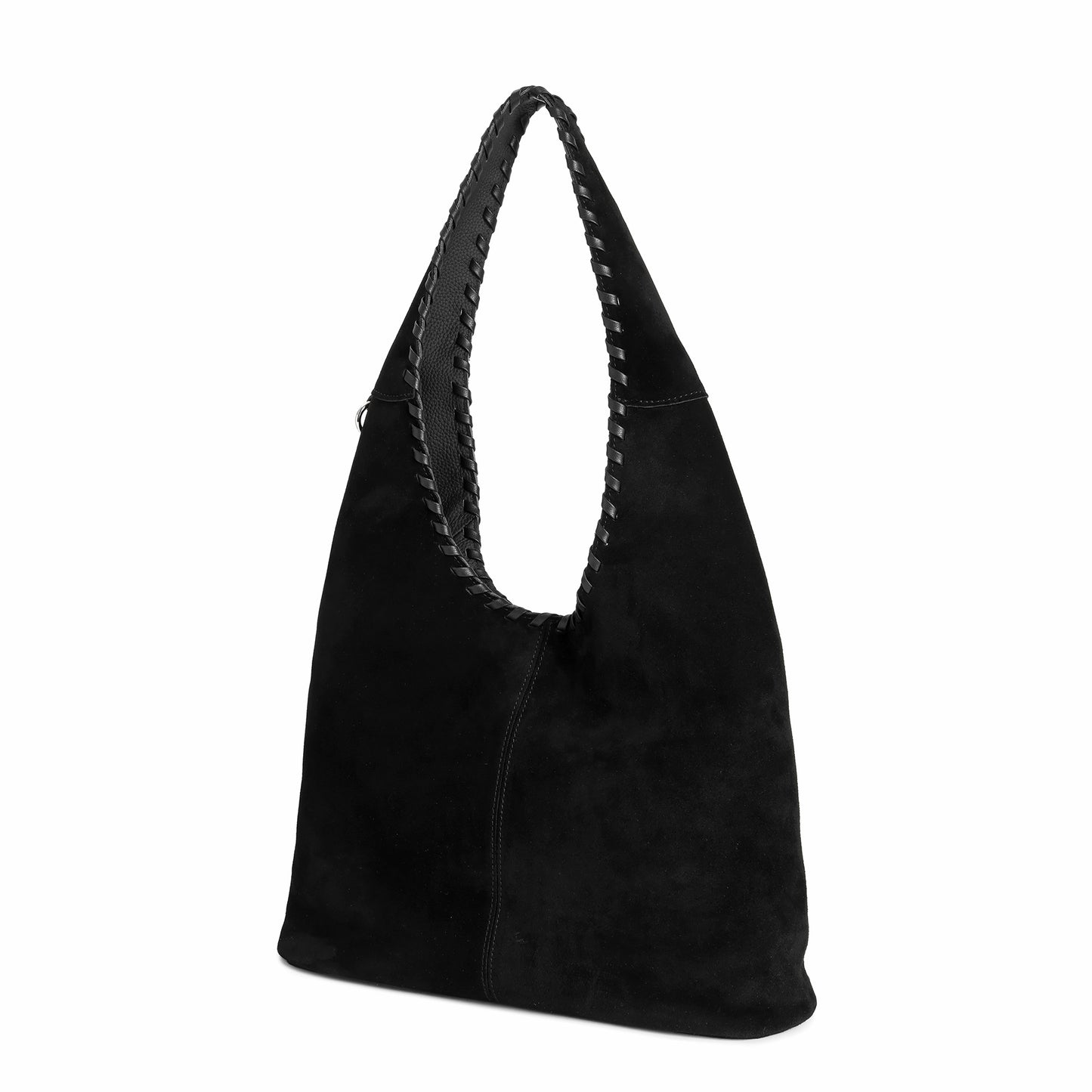Suede Hobo Bag with Whipstitch Handle