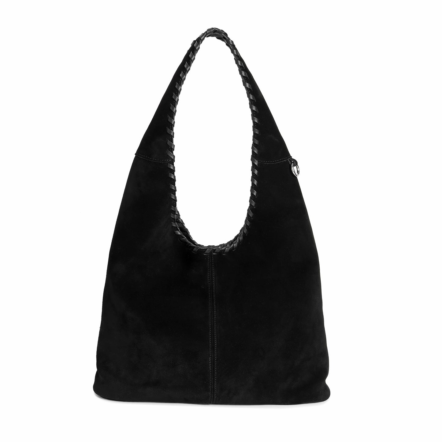 Suede Hobo Bag with Whipstitch Handle