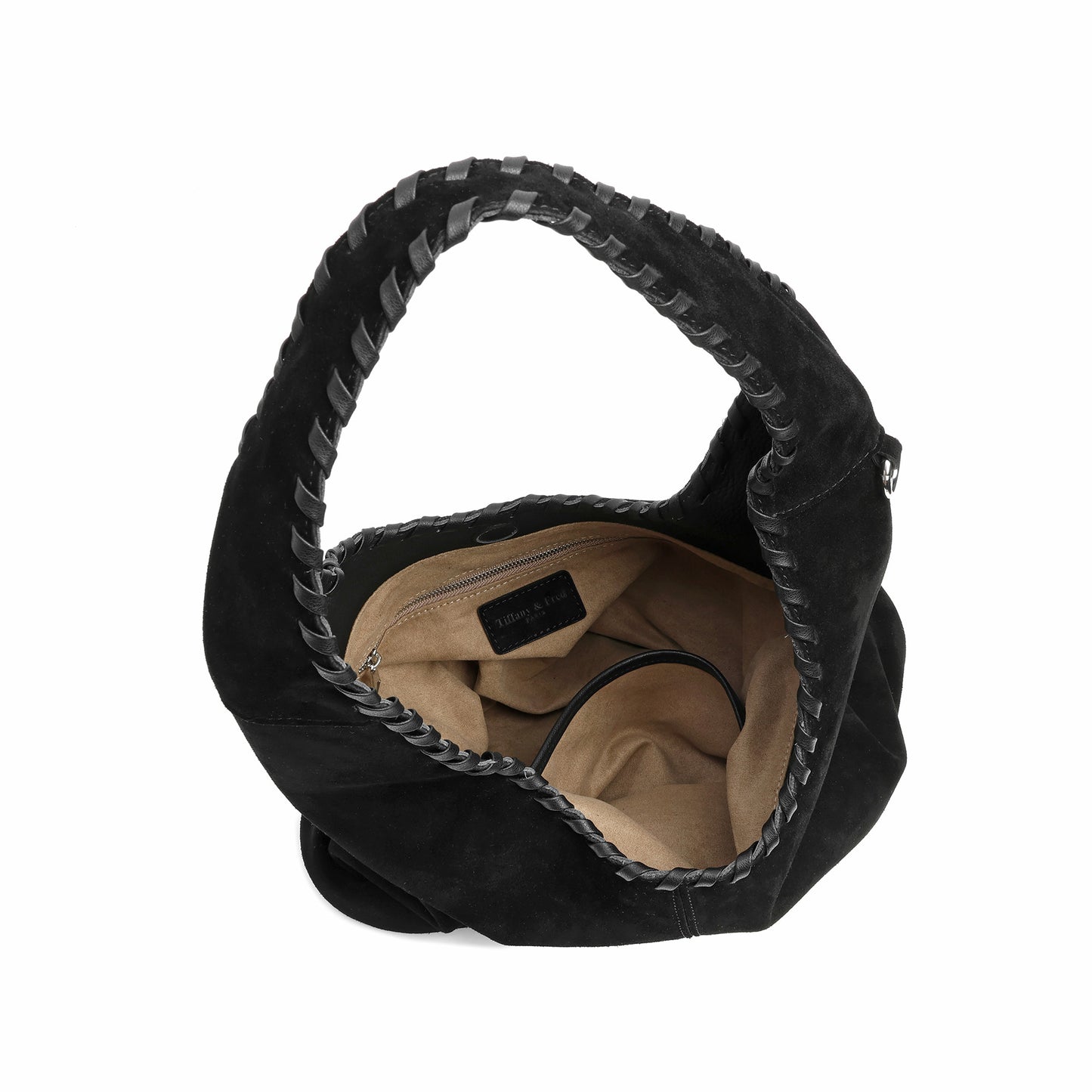 Suede Hobo Bag with Whipstitch Handle