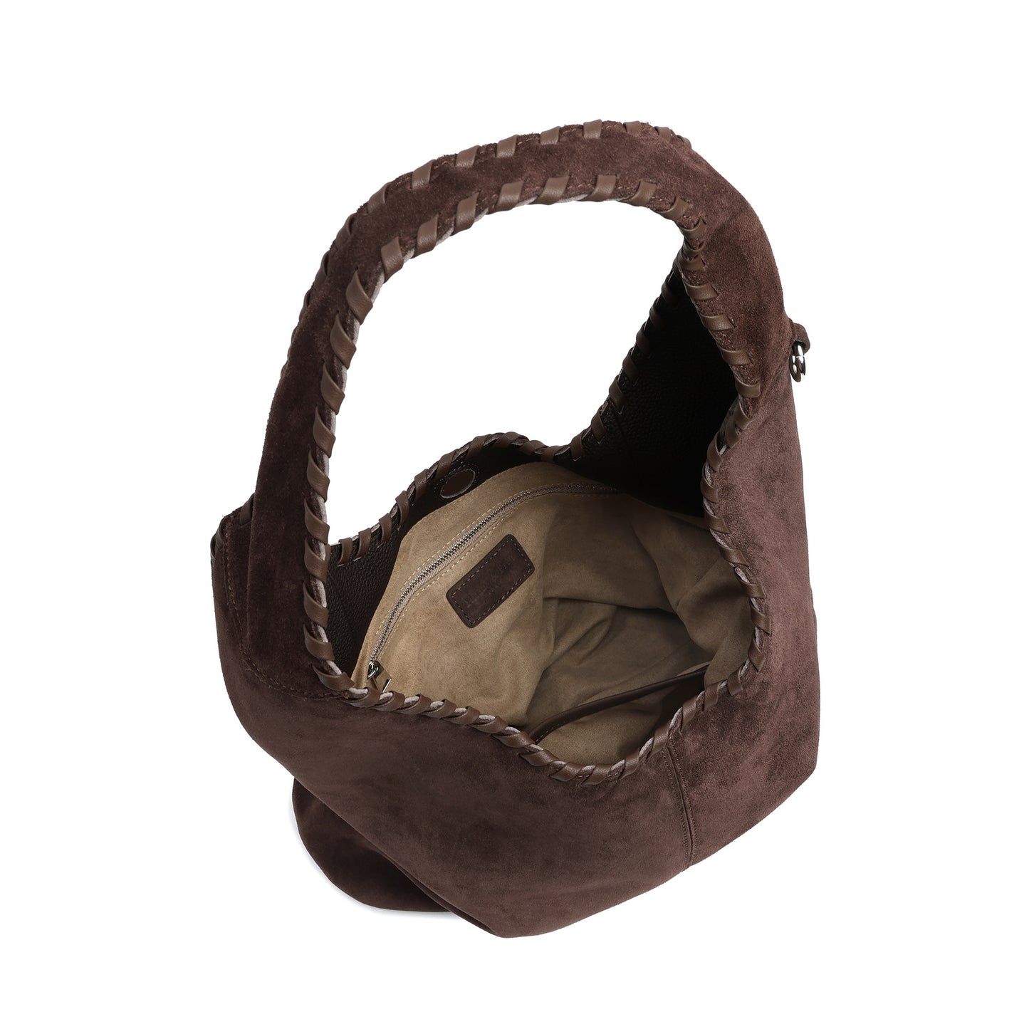 Suede Hobo Bag with Whipstitch Handle