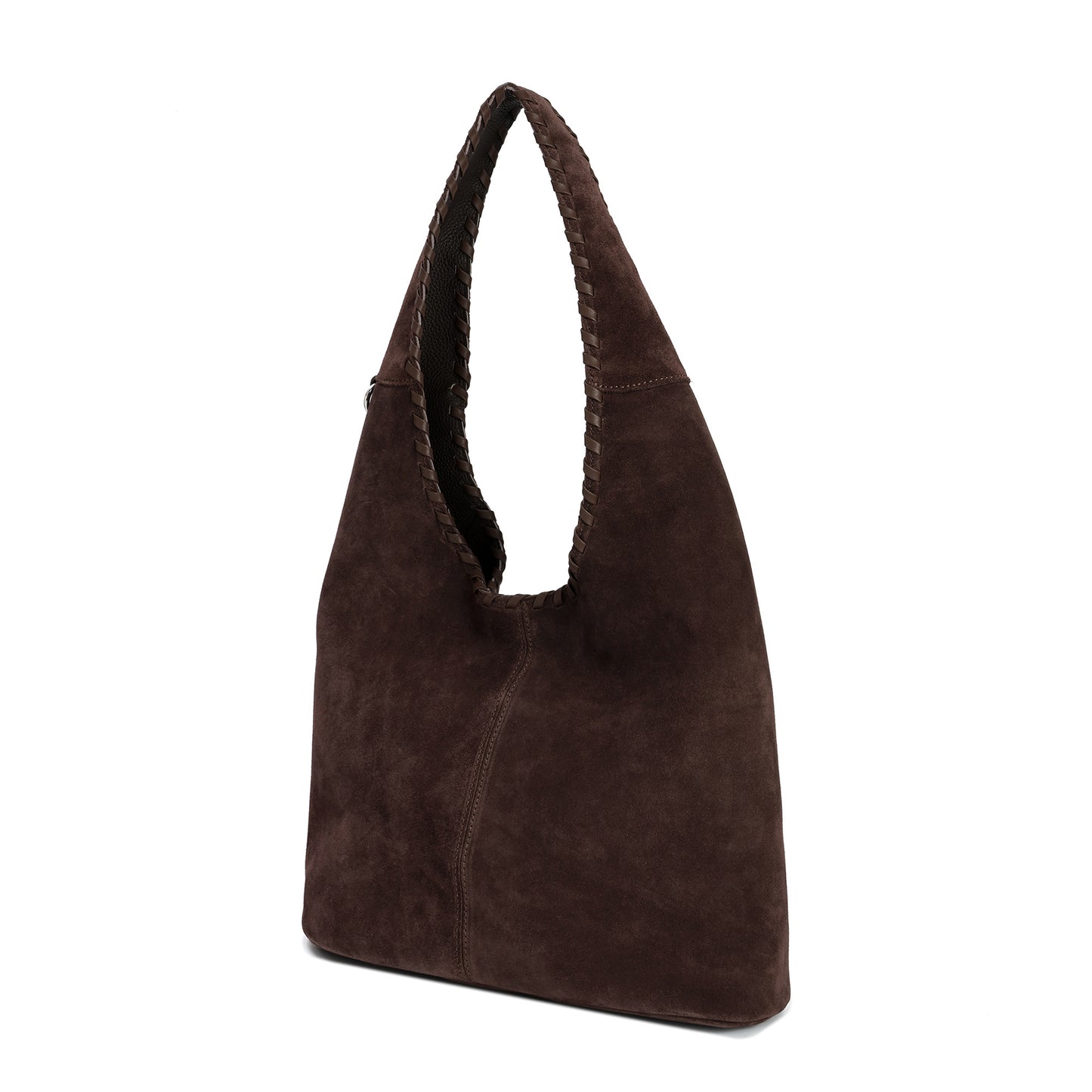 Suede Hobo Bag with Whipstitch Handle