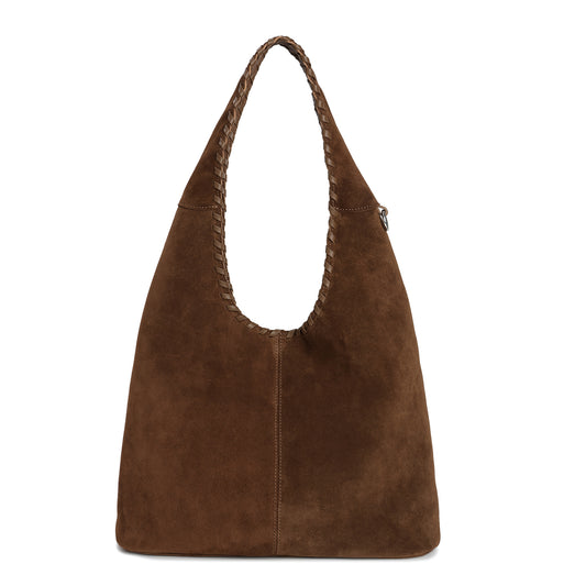 Suede Hobo Bag with Whipstitch Handle