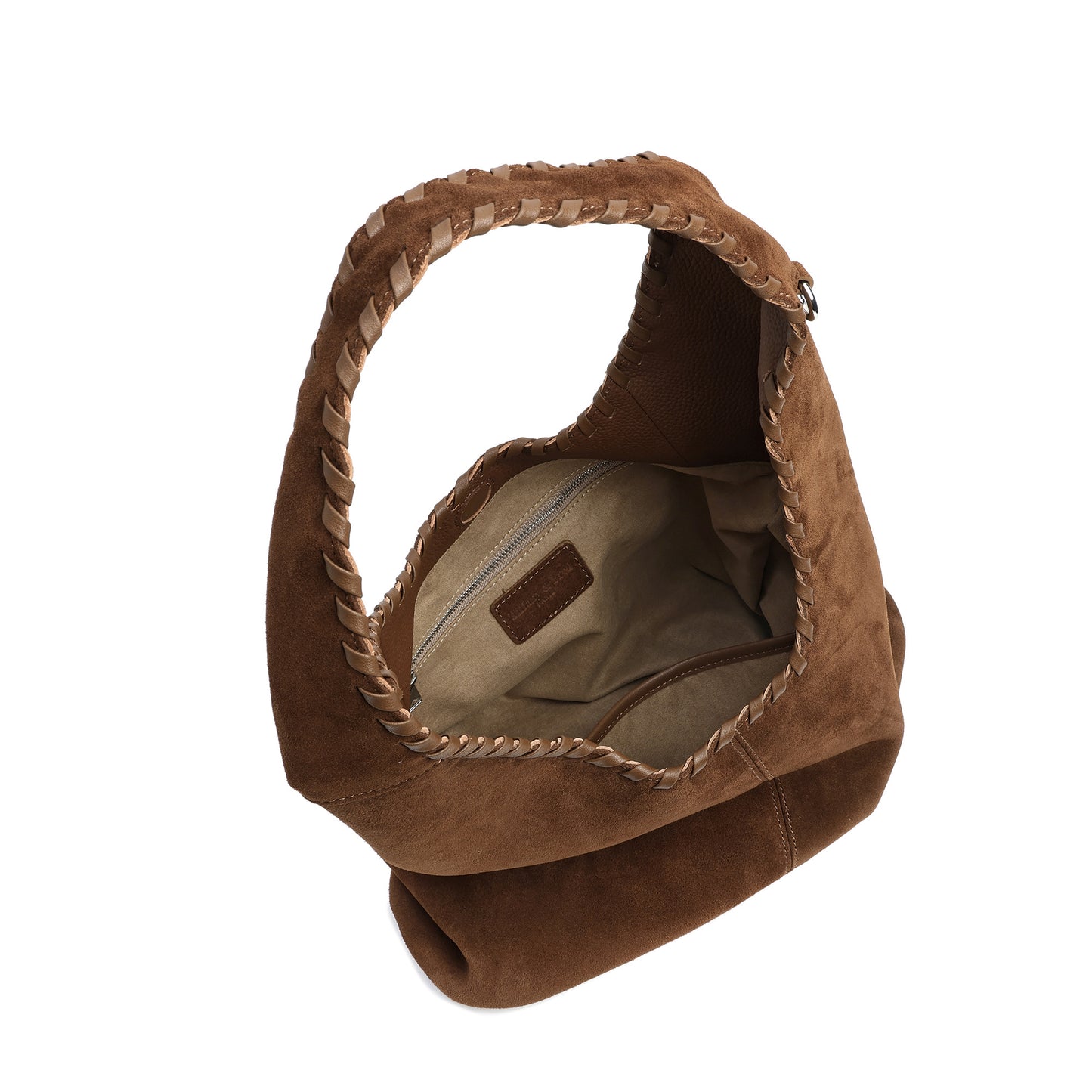 Suede Hobo Bag with Whipstitch Handle