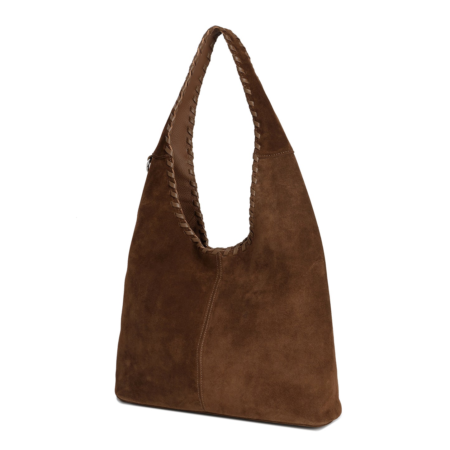 Suede Hobo Bag with Whipstitch Handle