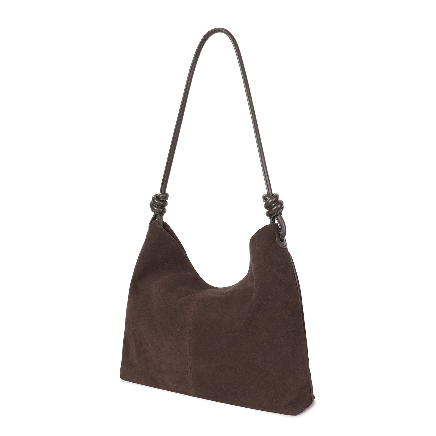 Suede Shoulder Hobo Bag with Knotted Leather Strap