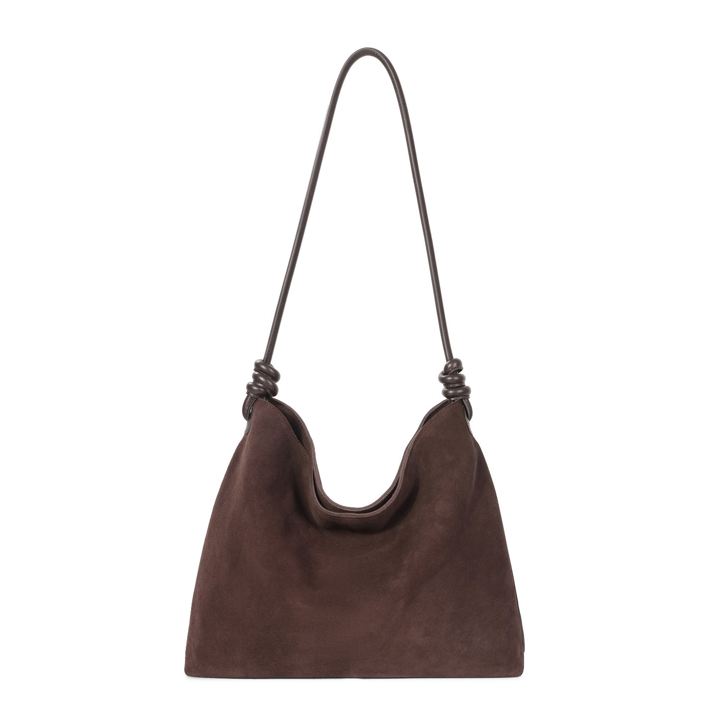 Suede Shoulder Hobo Bag with Knotted Leather Strap
