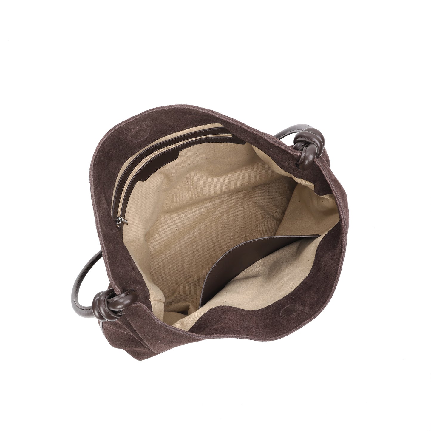 Suede Shoulder Hobo Bag with Knotted Leather Strap