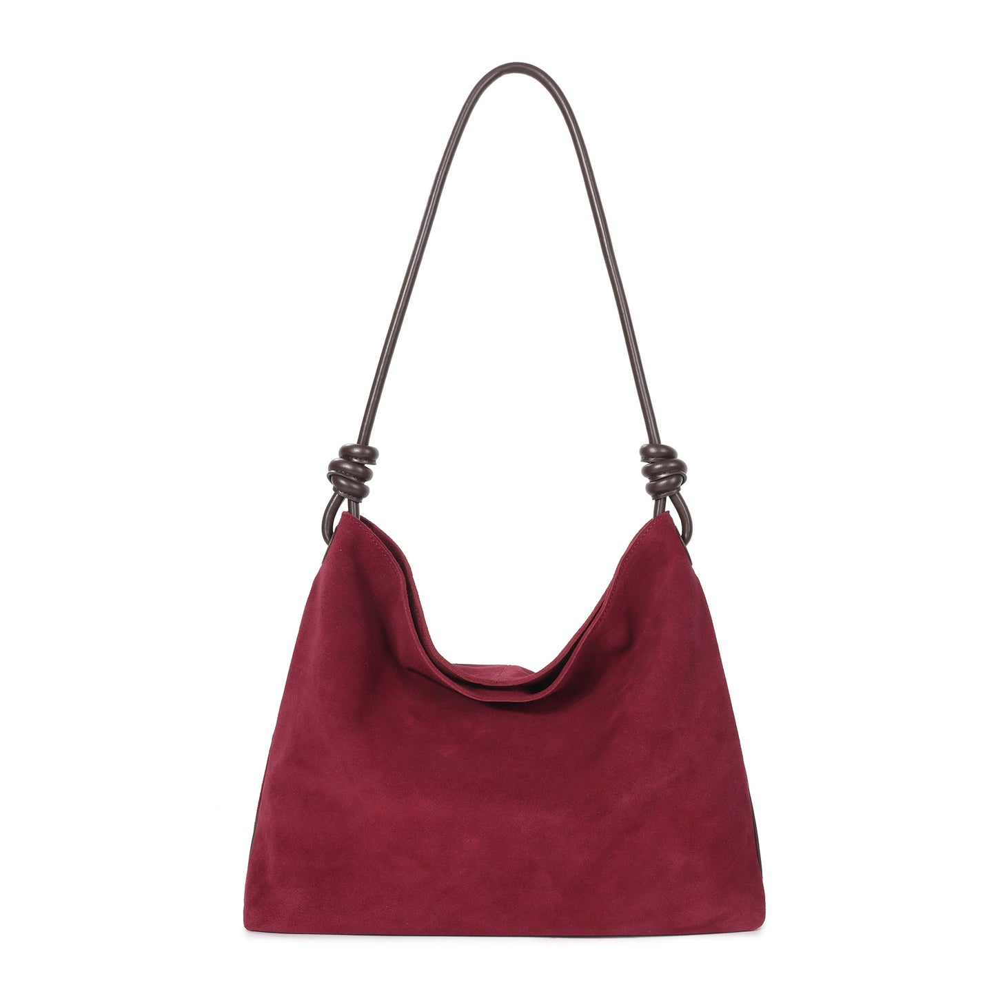 Suede Shoulder Hobo Bag with Knotted Leather Strap