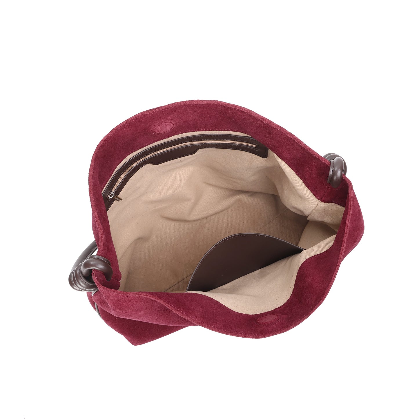 Suede Shoulder Hobo Bag with Knotted Leather Strap