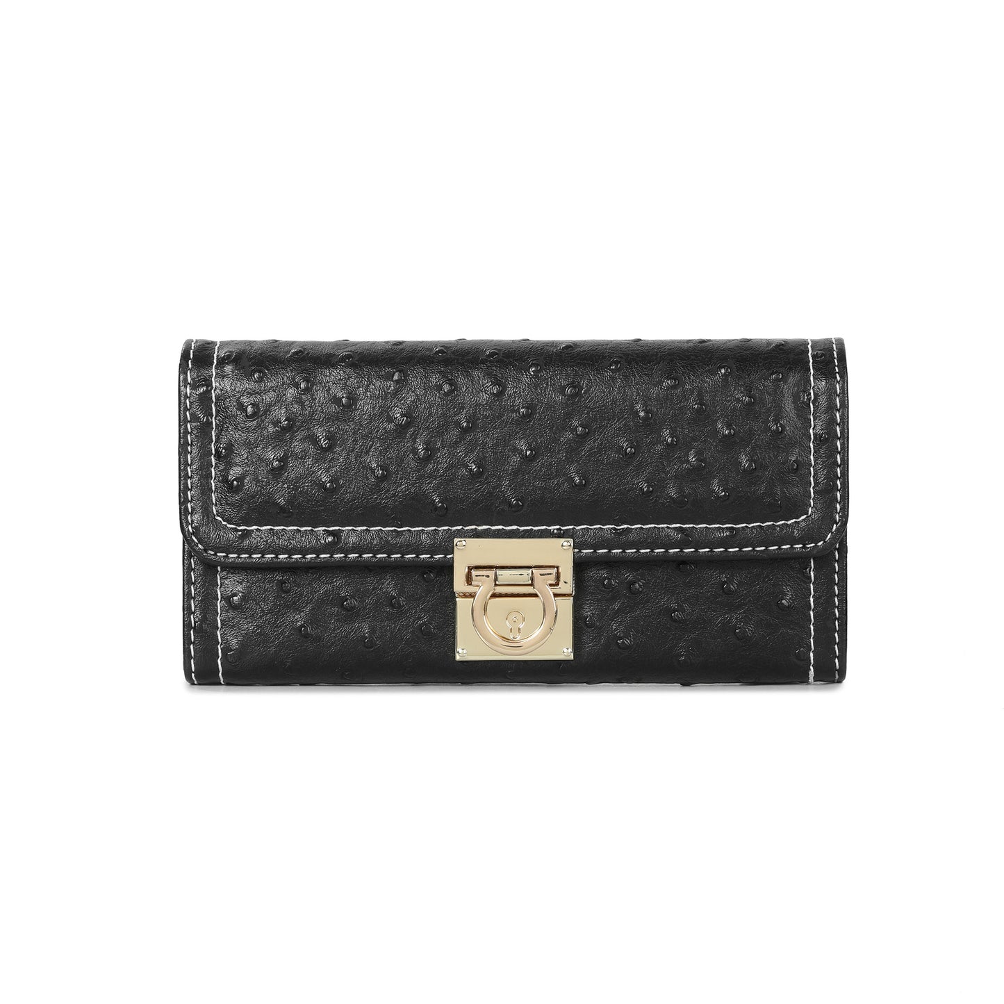 Embossed Leather Continental Wallet with Turn-Lock Closure