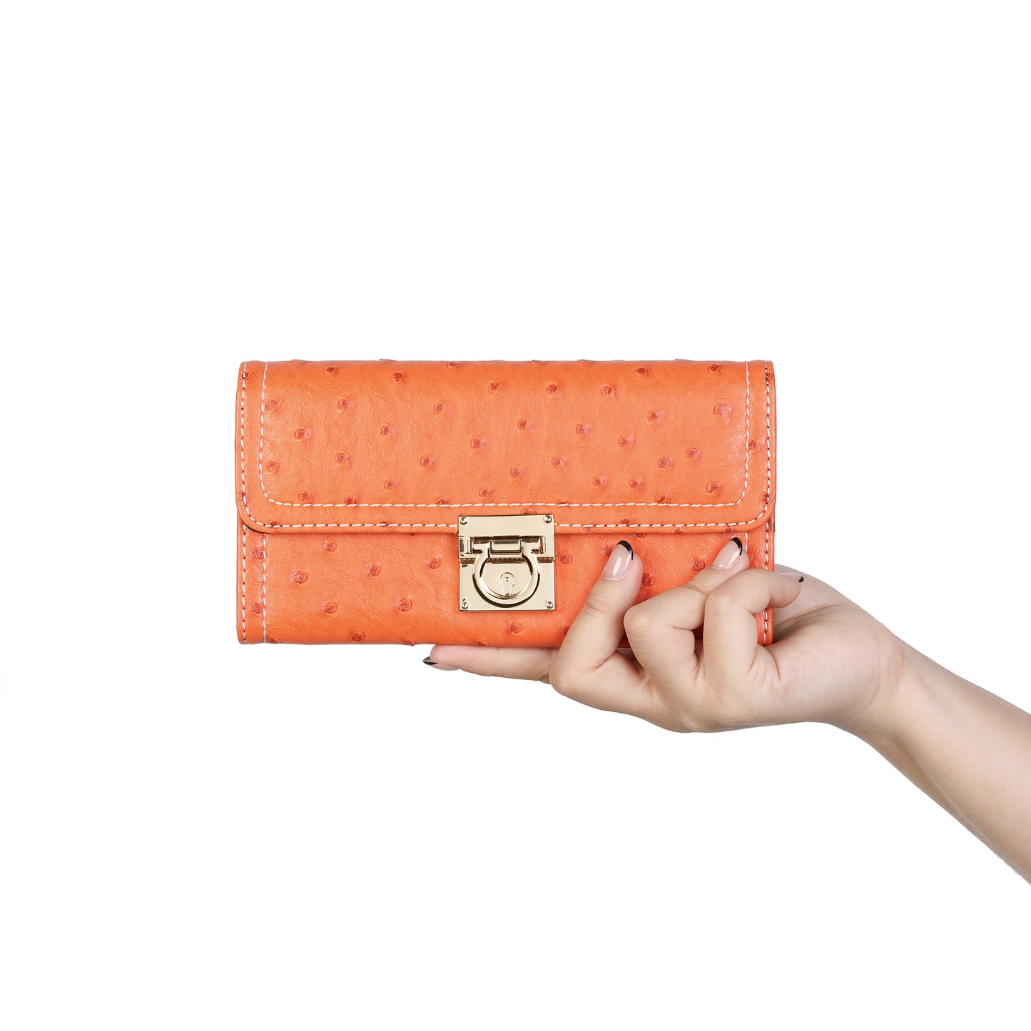 Embossed Leather Continental Wallet with Turn-Lock Closure