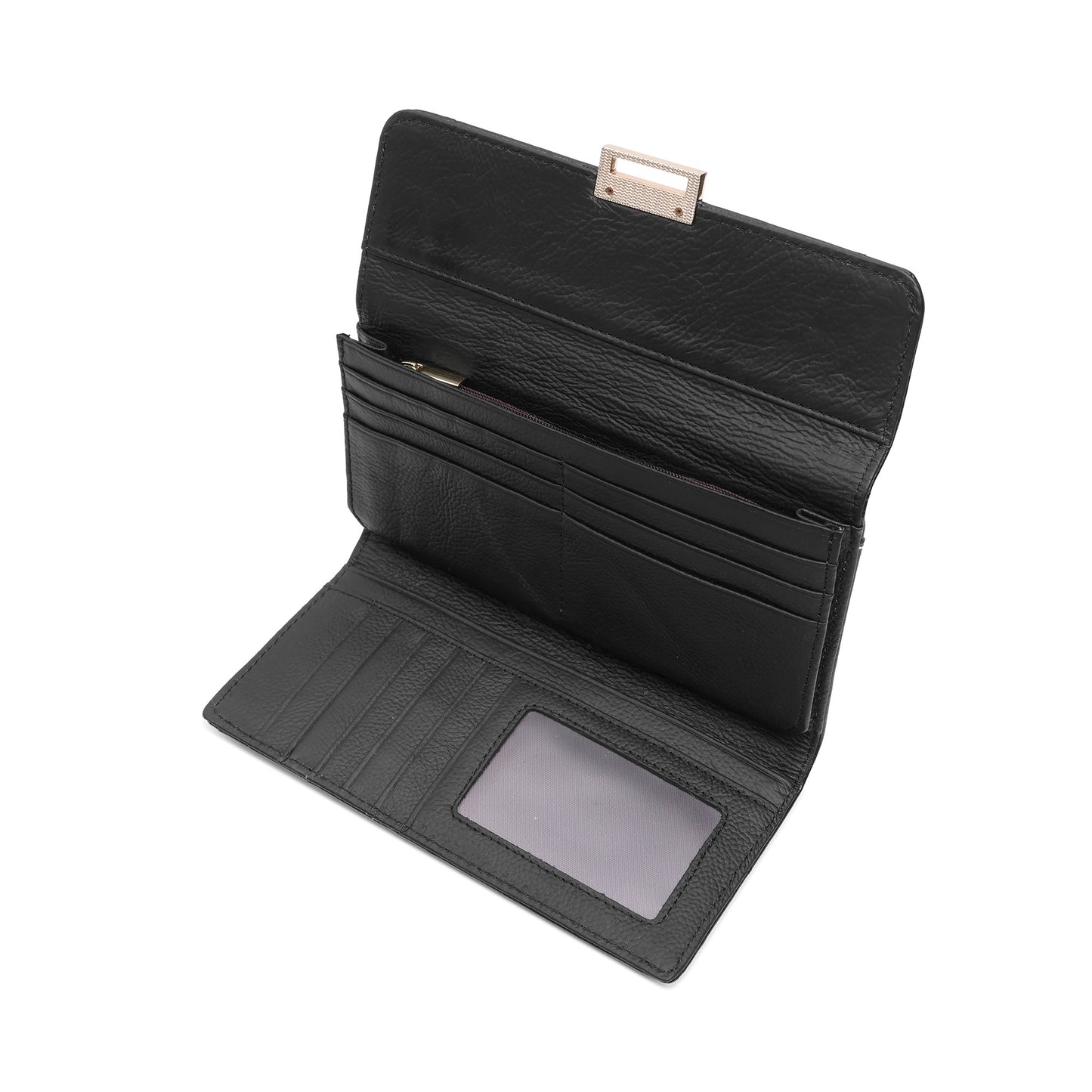 Embossed Leather Continental Wallet with Turn-Lock Closure