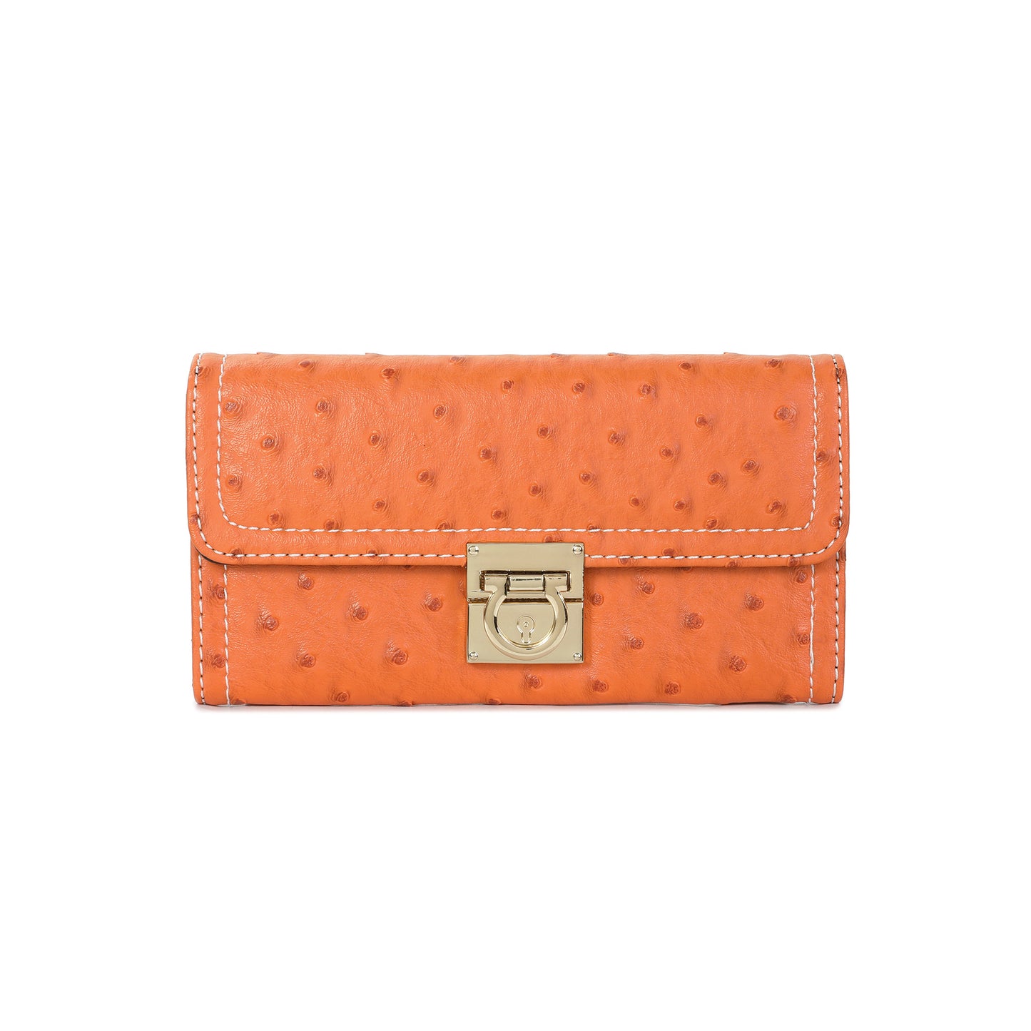 Embossed Leather Continental Wallet with Turn-Lock Closure