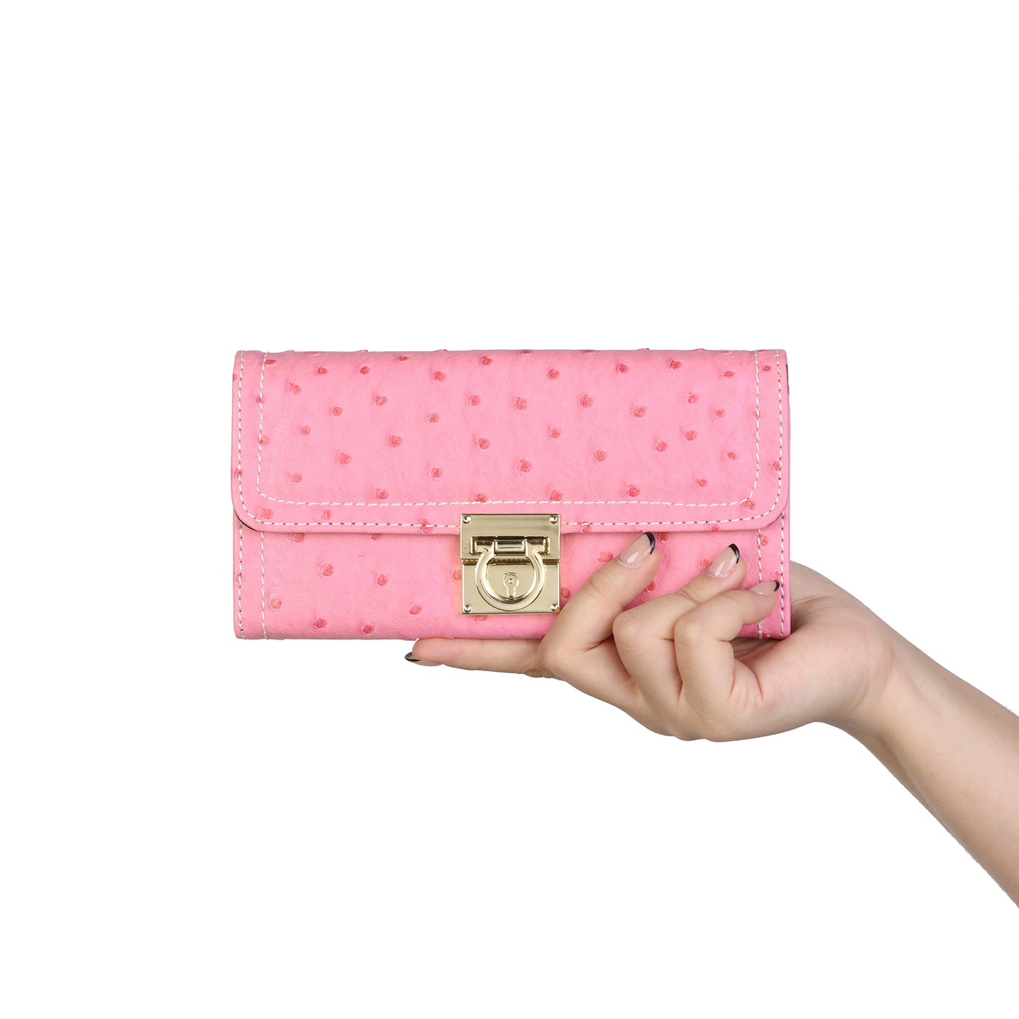 Embossed Leather Continental Wallet with Turn-Lock Closure