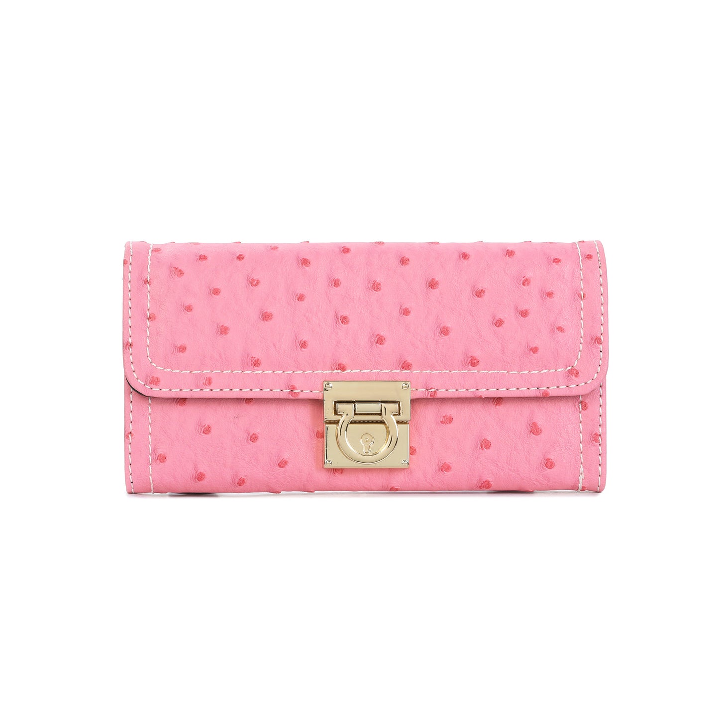 Embossed Leather Continental Wallet with Turn-Lock Closure