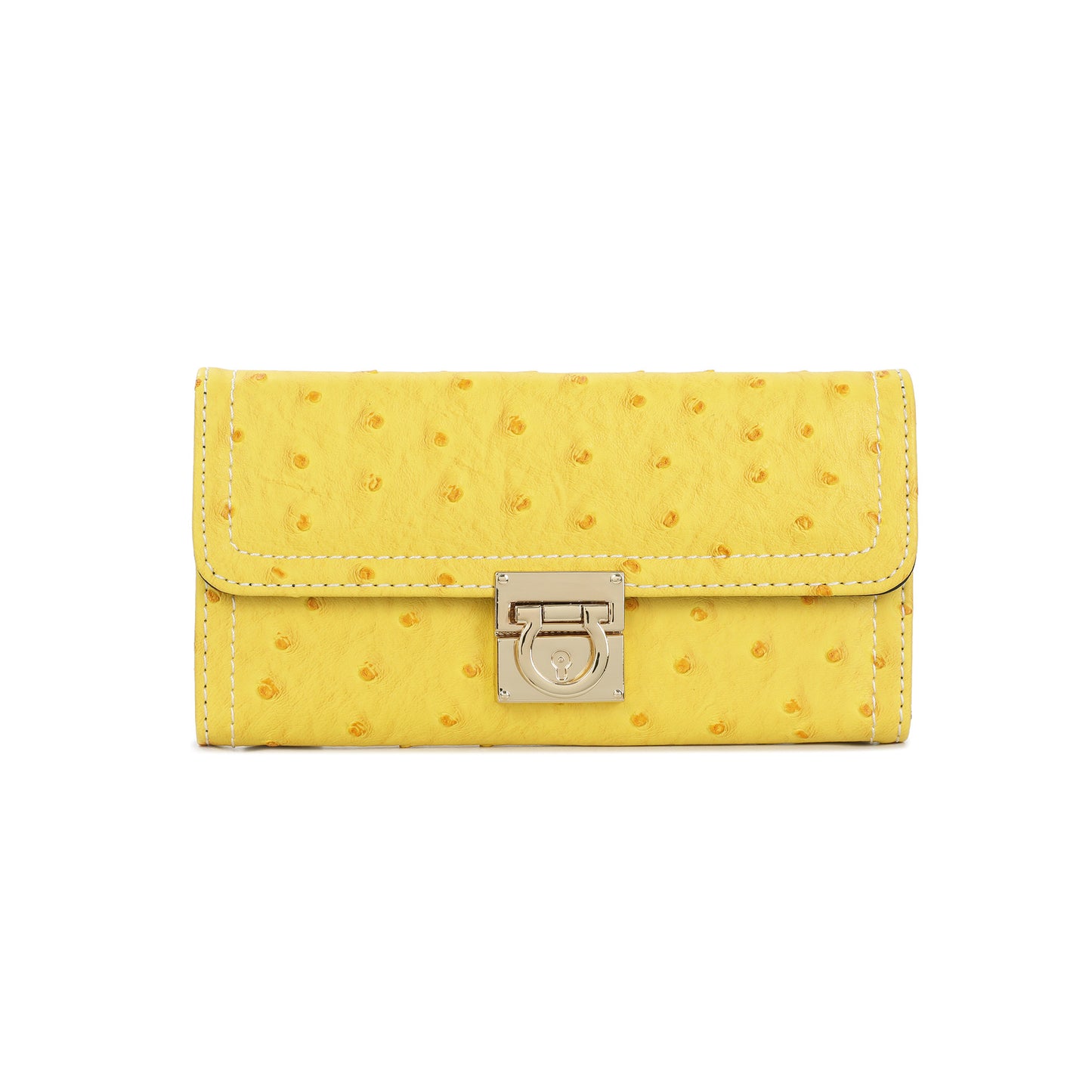Embossed Leather Continental Wallet with Turn-Lock Closure
