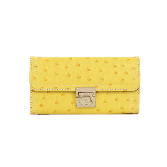 Embossed Leather Continental Wallet with Turn-Lock Closure