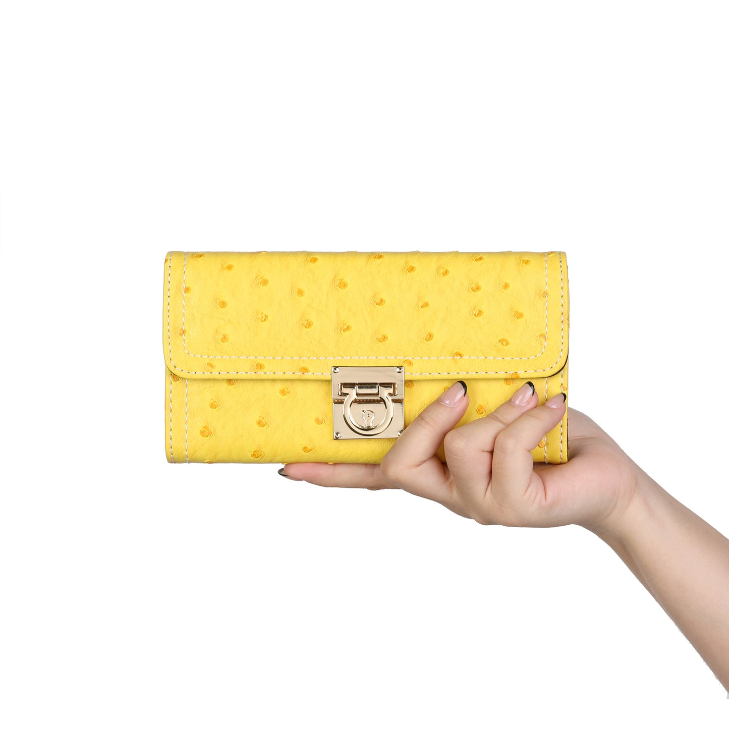 Embossed Leather Continental Wallet with Turn-Lock Closure