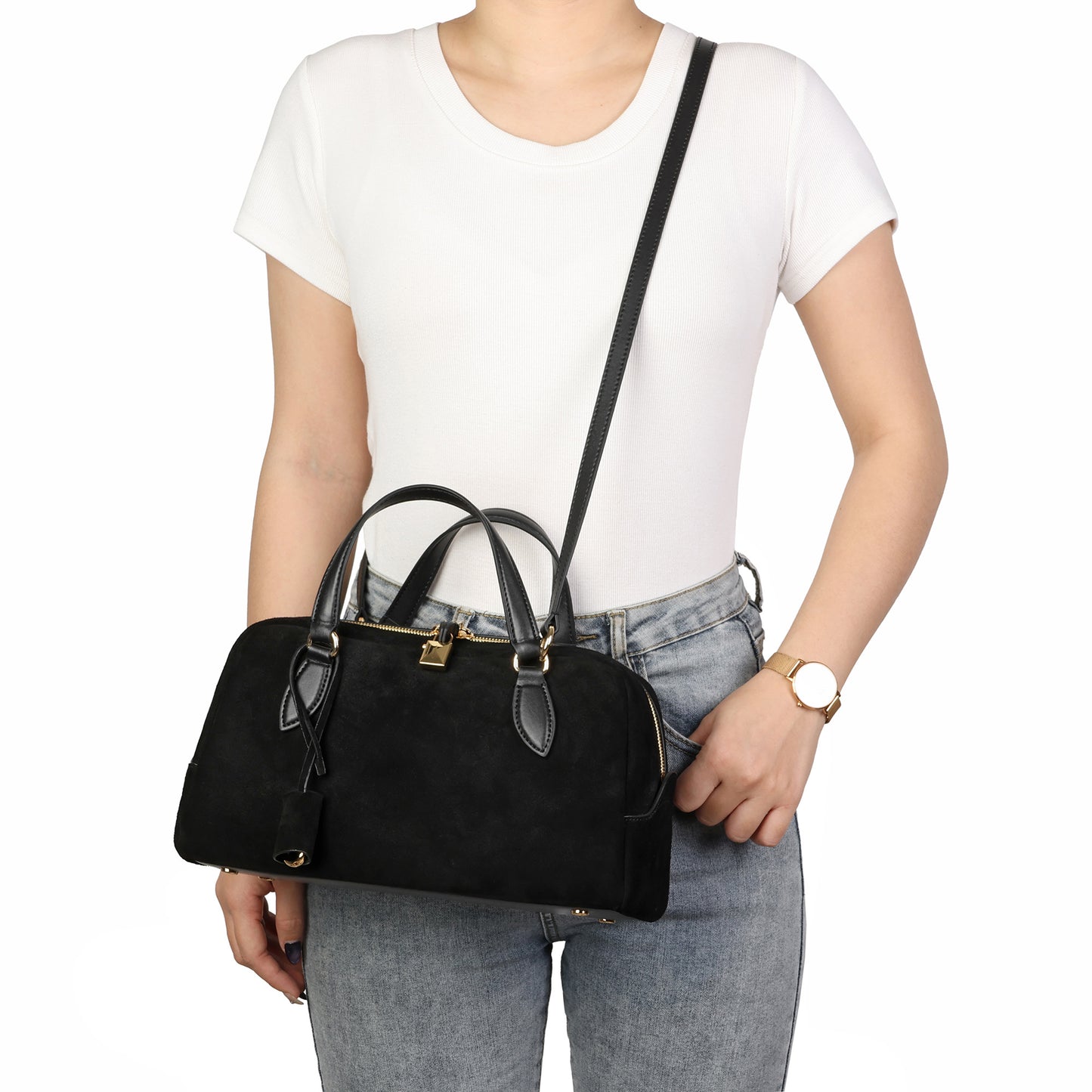 Classic Suede Leather Top Handle Satchel