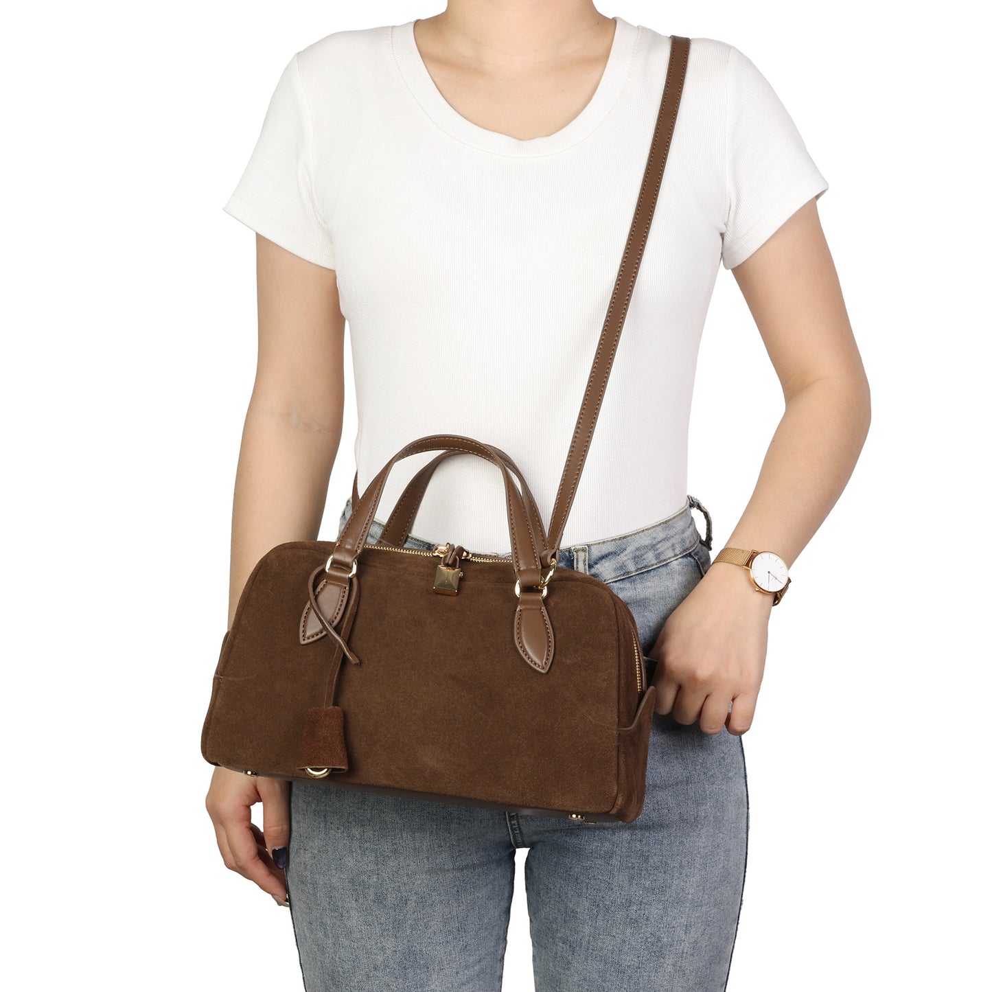 Classic Suede Leather Top Handle Satchel