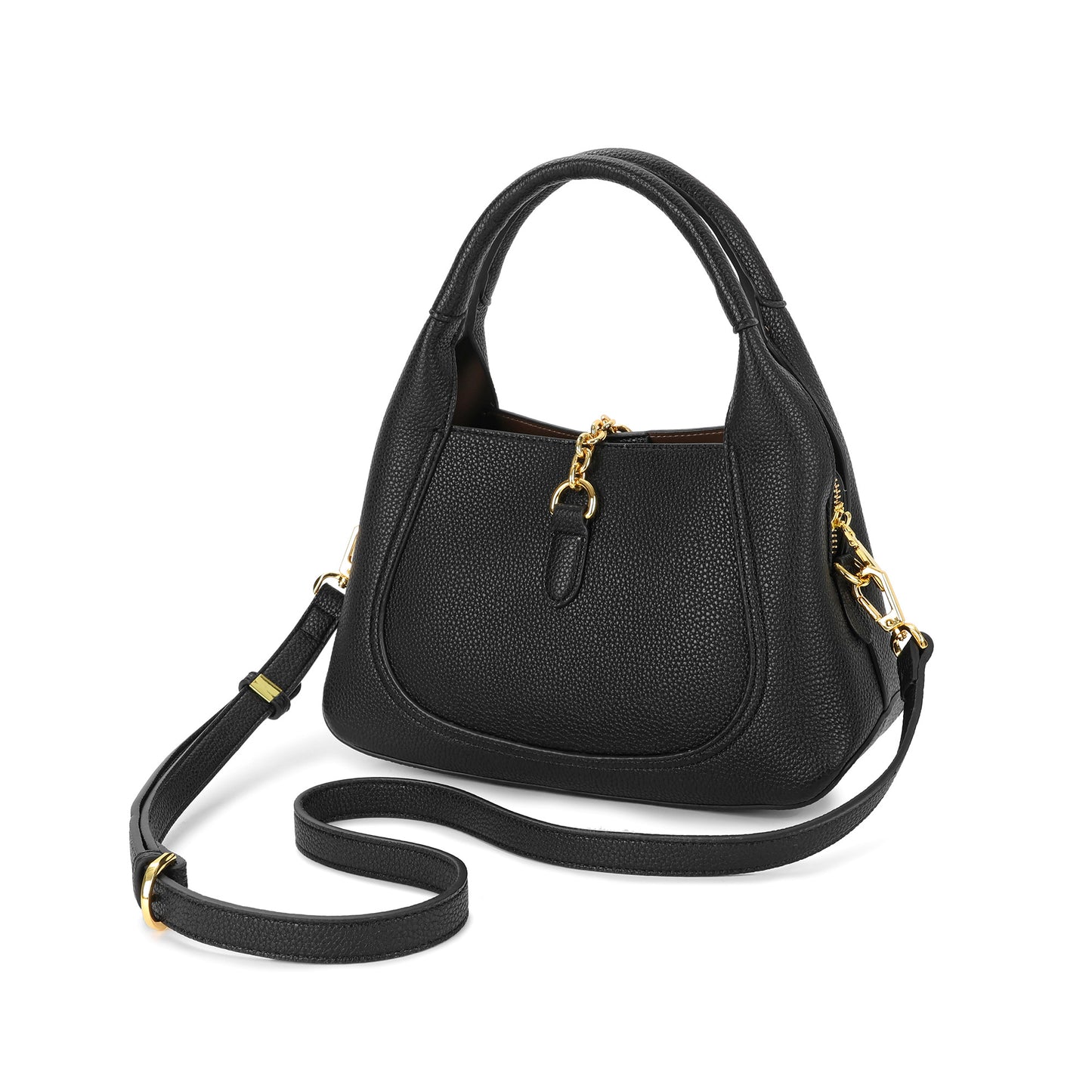 Pebbled Leather Top Handle Bag with Gold Horsebit Accent