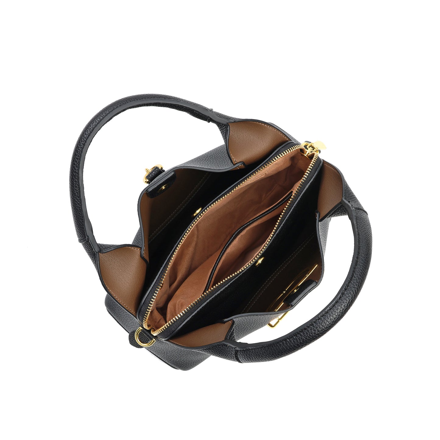 Pebbled Leather Top Handle Bag with Gold Horsebit Accent