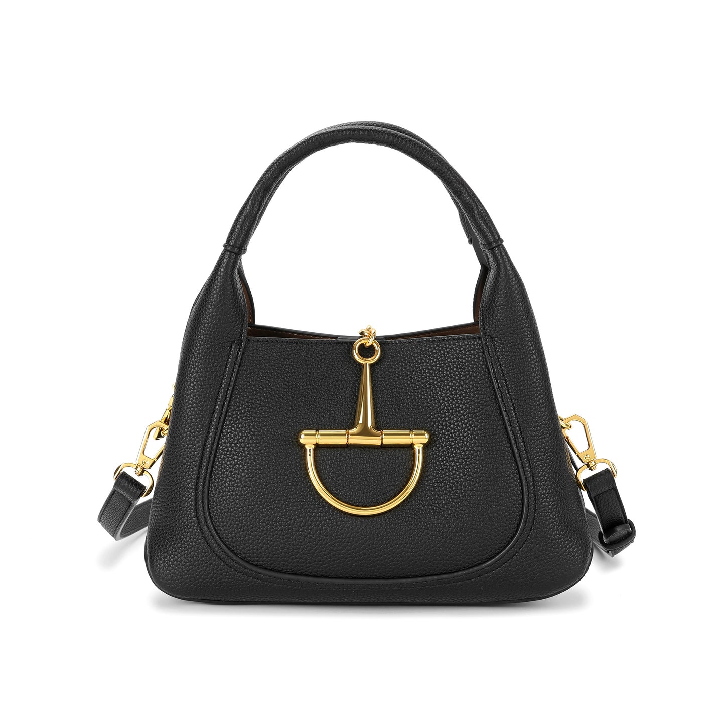 Pebbled Leather Top Handle Bag with Gold Horsebit Accent