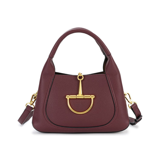Pebbled Leather Top Handle Bag with Gold Horsebit Accent