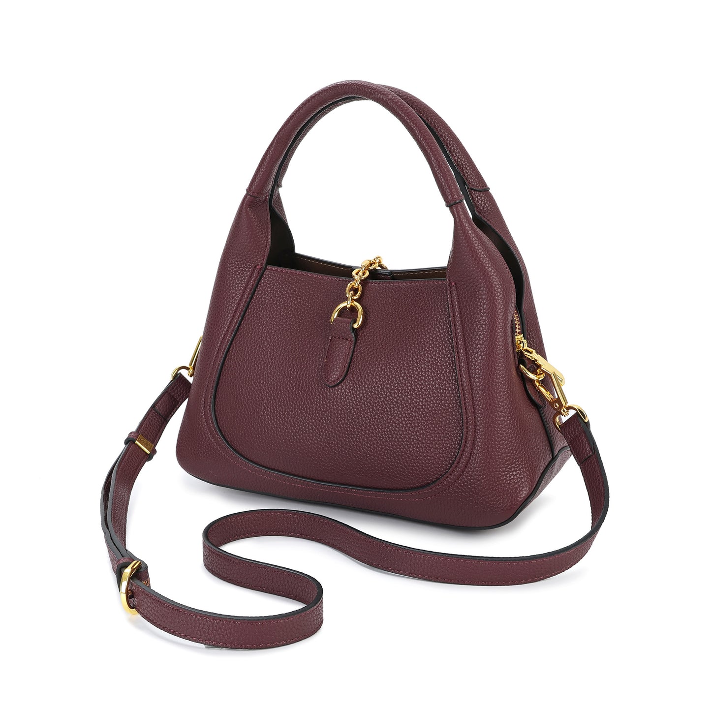 Pebbled Leather Top Handle Bag with Gold Horsebit Accent