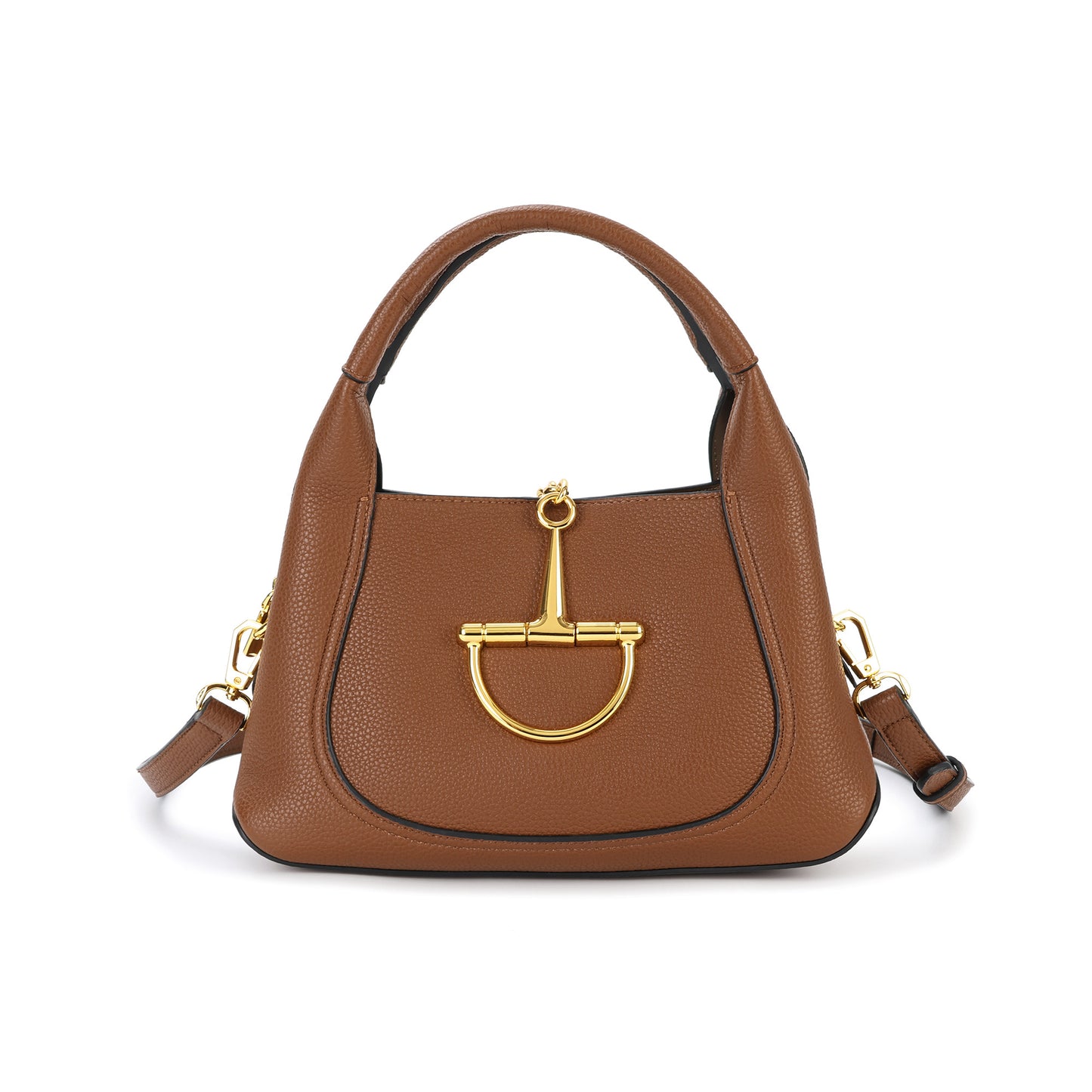 Pebbled Leather Top Handle Bag with Gold Horsebit Accent