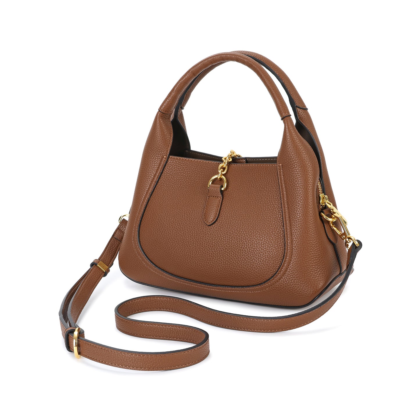 Pebbled Leather Top Handle Bag with Gold Horsebit Accent