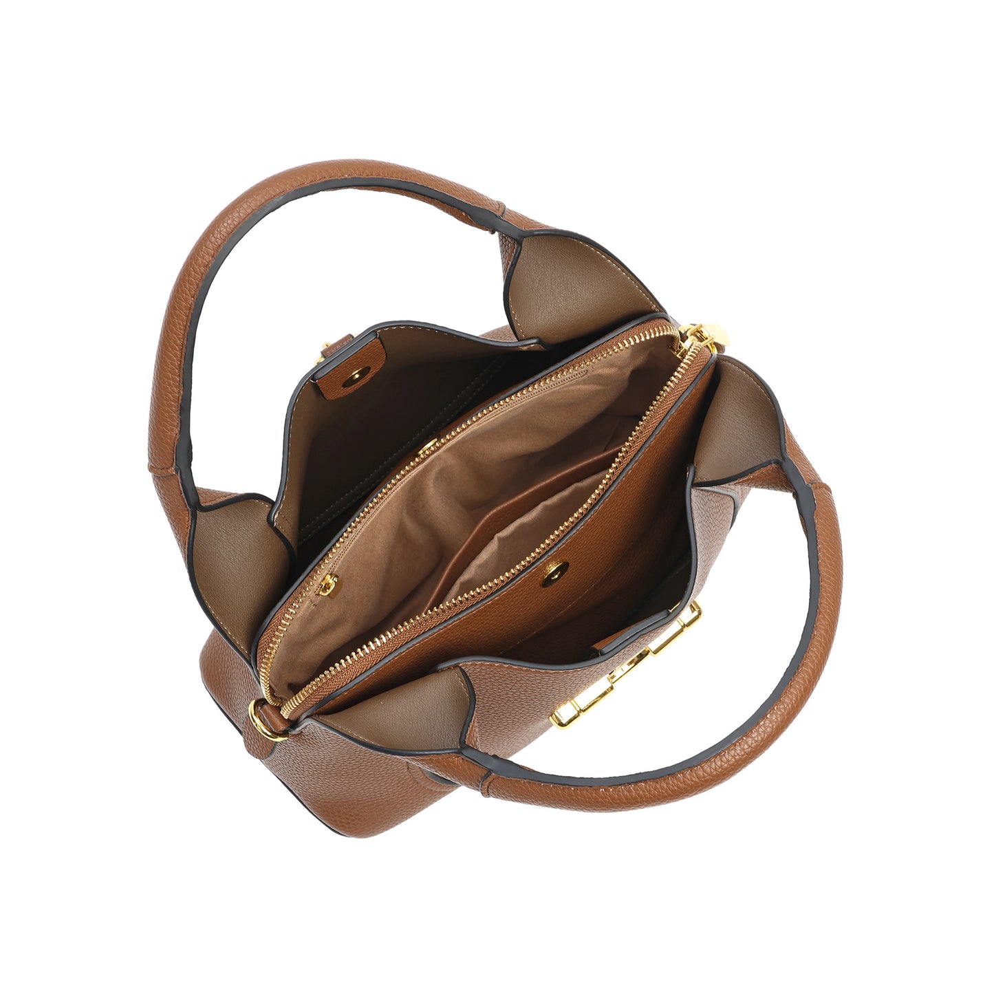 Pebbled Leather Top Handle Bag with Gold Horsebit Accent