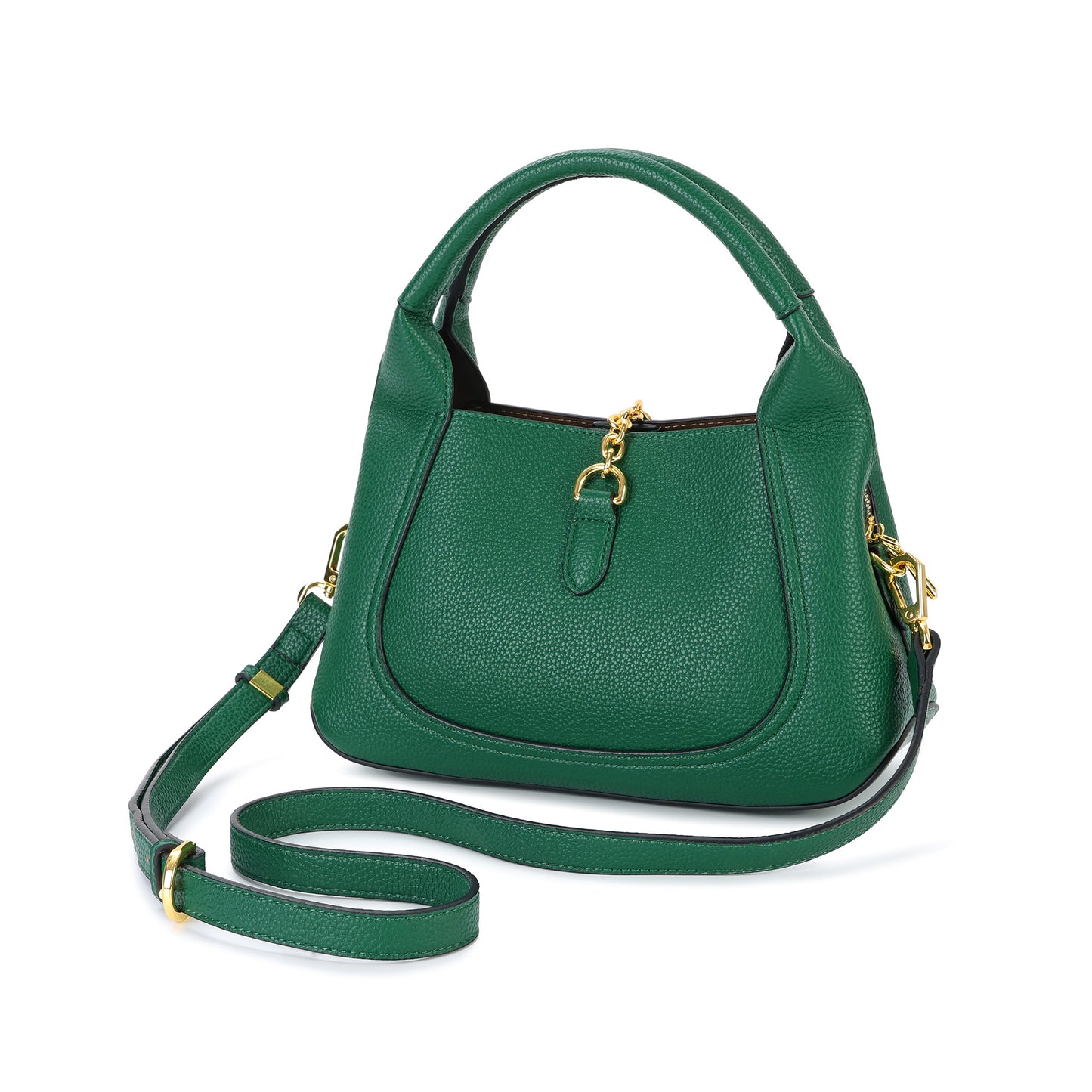 Pebbled Leather Top Handle Bag with Gold Horsebit Accent