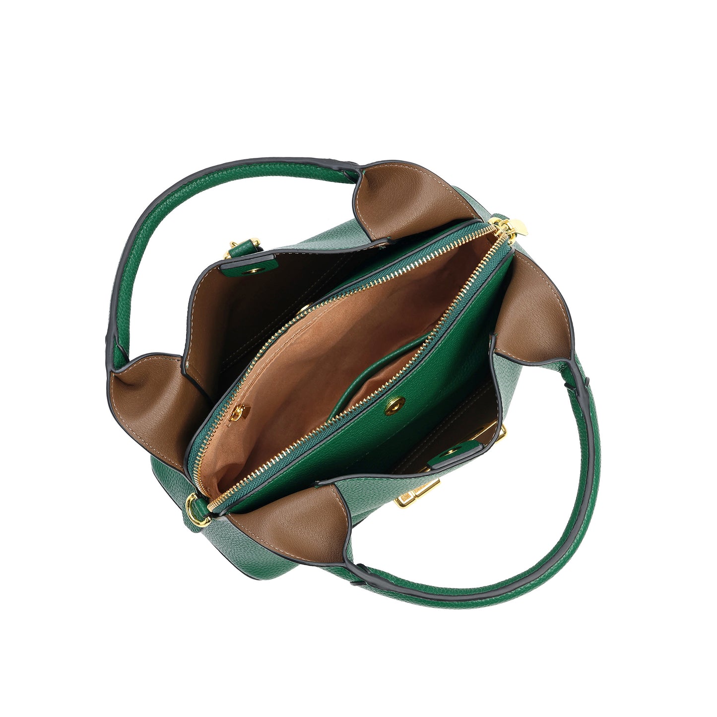 Pebbled Leather Top Handle Bag with Gold Horsebit Accent