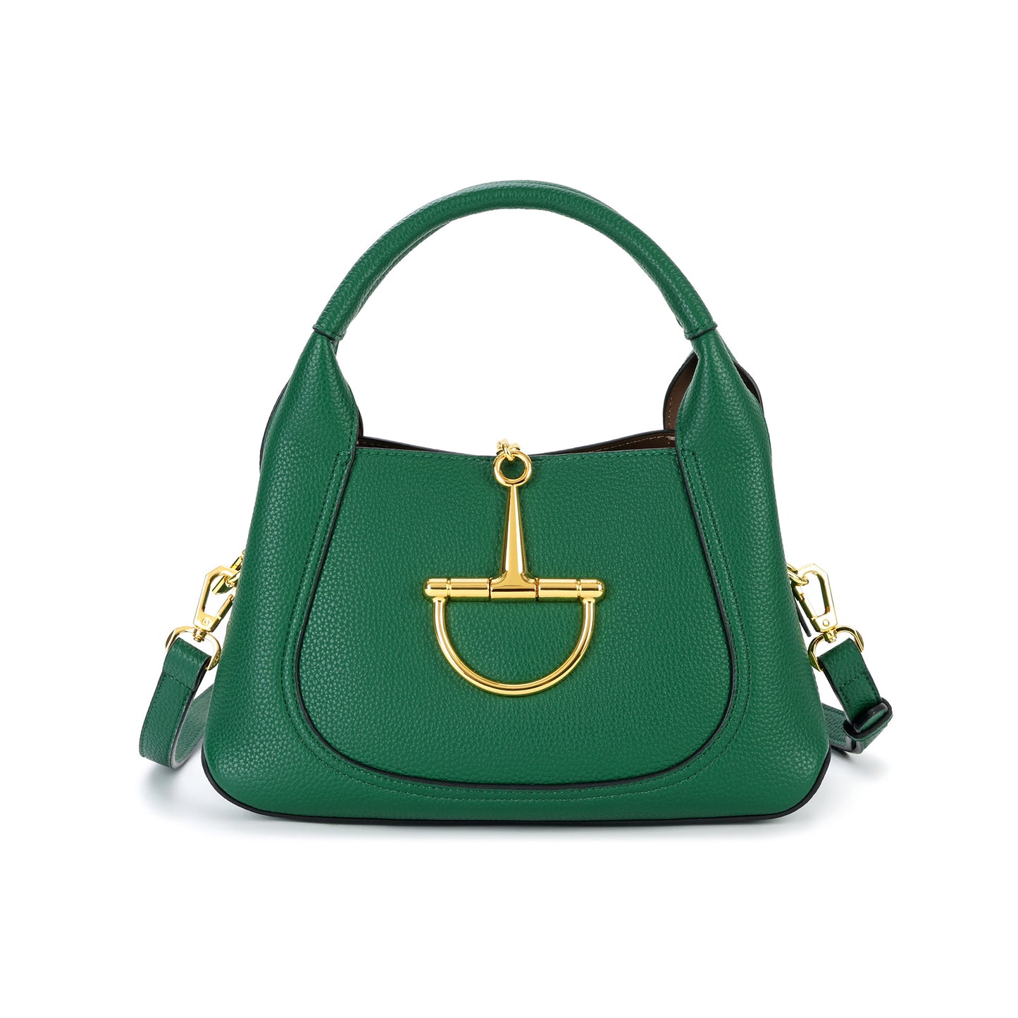 Pebbled Leather Top Handle Bag with Gold Horsebit Accent