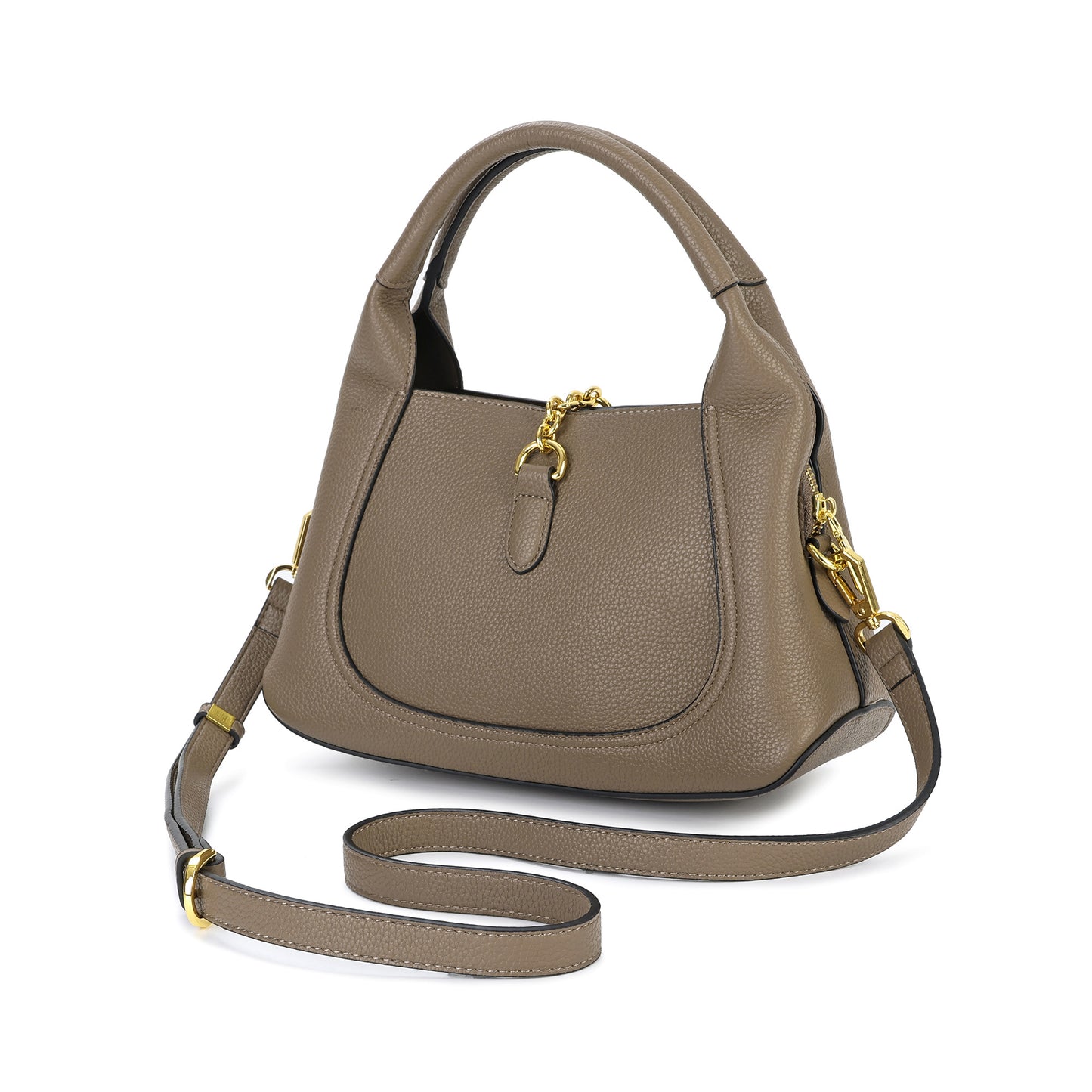 Pebbled Leather Top Handle Bag with Gold Horsebit Accent