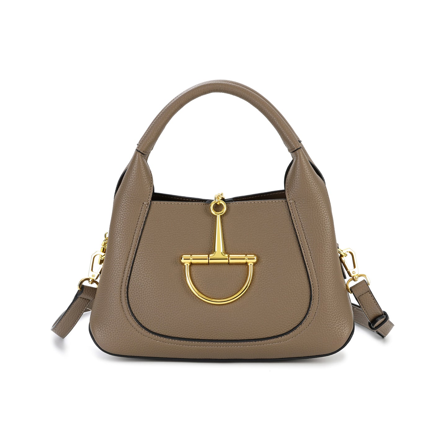 Pebbled Leather Top Handle Bag with Gold Horsebit Accent