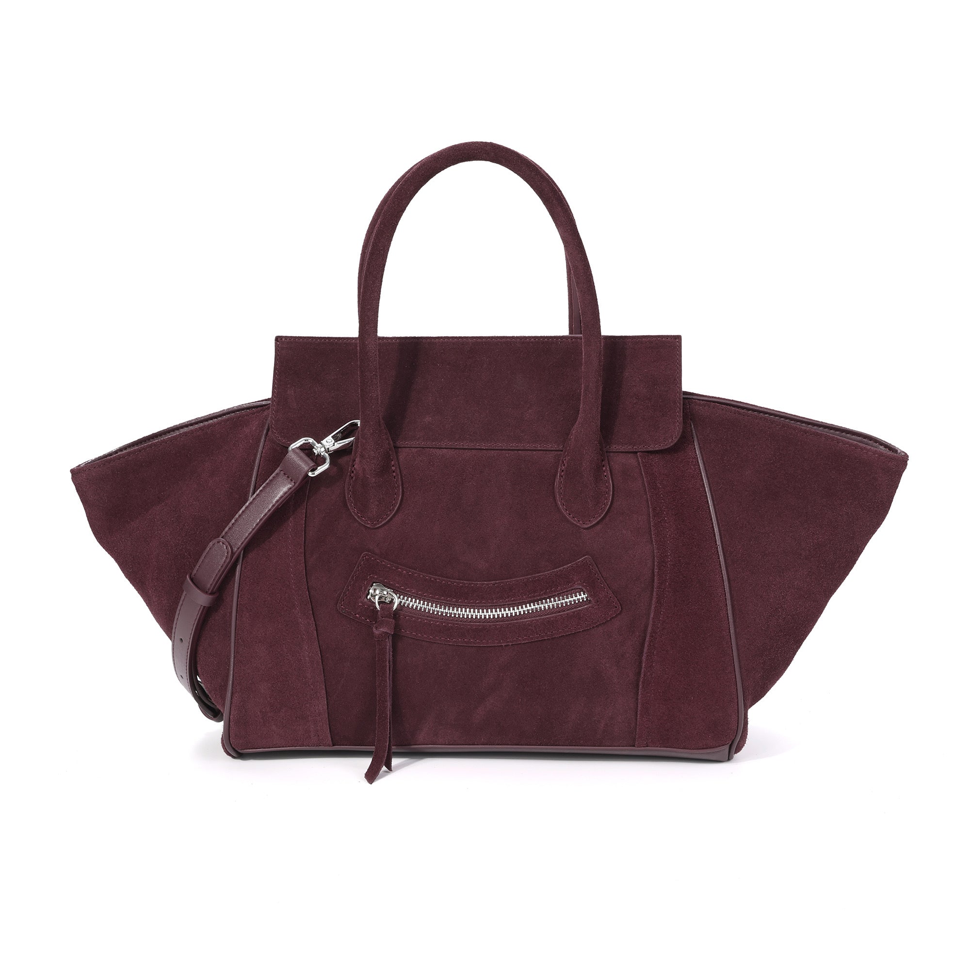 Suede and Leather Winged Tote Bag with Front Zip Pocket – Tiffany