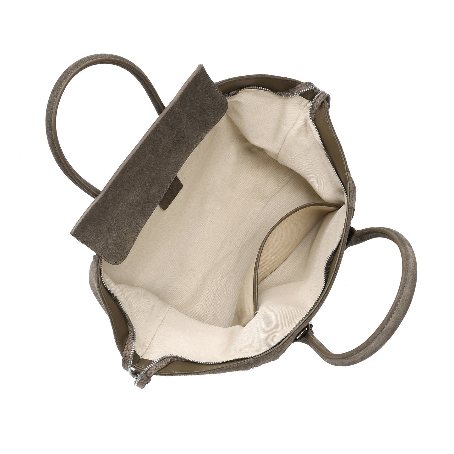 Suede and Leather Winged Tote Bag with Front Zip Pocket