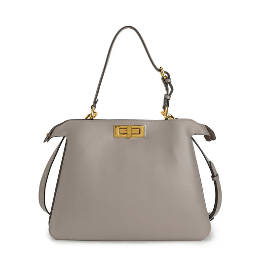 Smooth Leather Structured Tote with Turn-Lock Closure