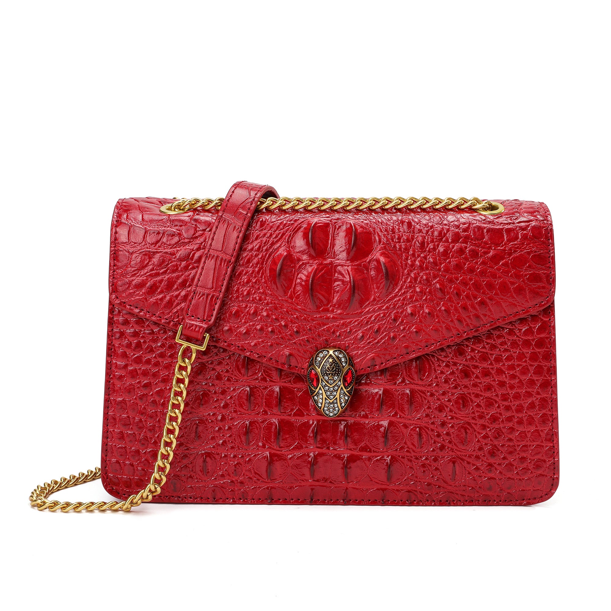 Ladies' Red Fashionable Crocodile Pattern Flap Crossbody Bag | SHEIN