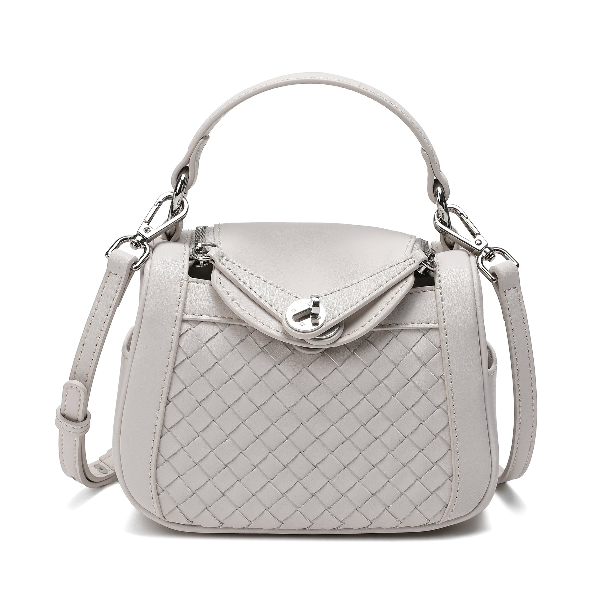 Leather mini crossbody bag with woven strap - White